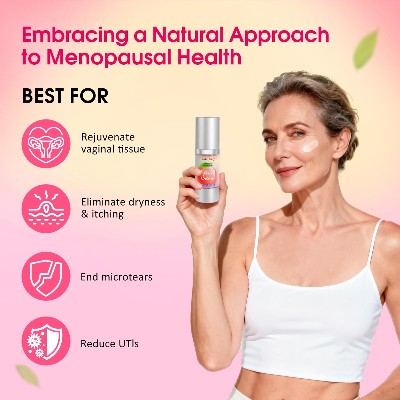 Glam Lady Crème Estriol Bioidentique, hydratation longue durée pour zones sensibles.