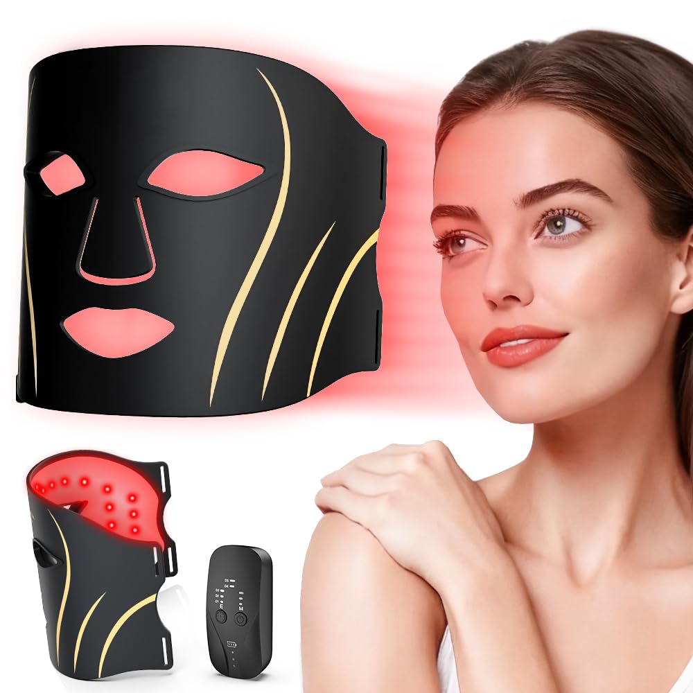 Glamesty Masque LED rouge pour le visage – lumière rouge illuminante et teint homogène.