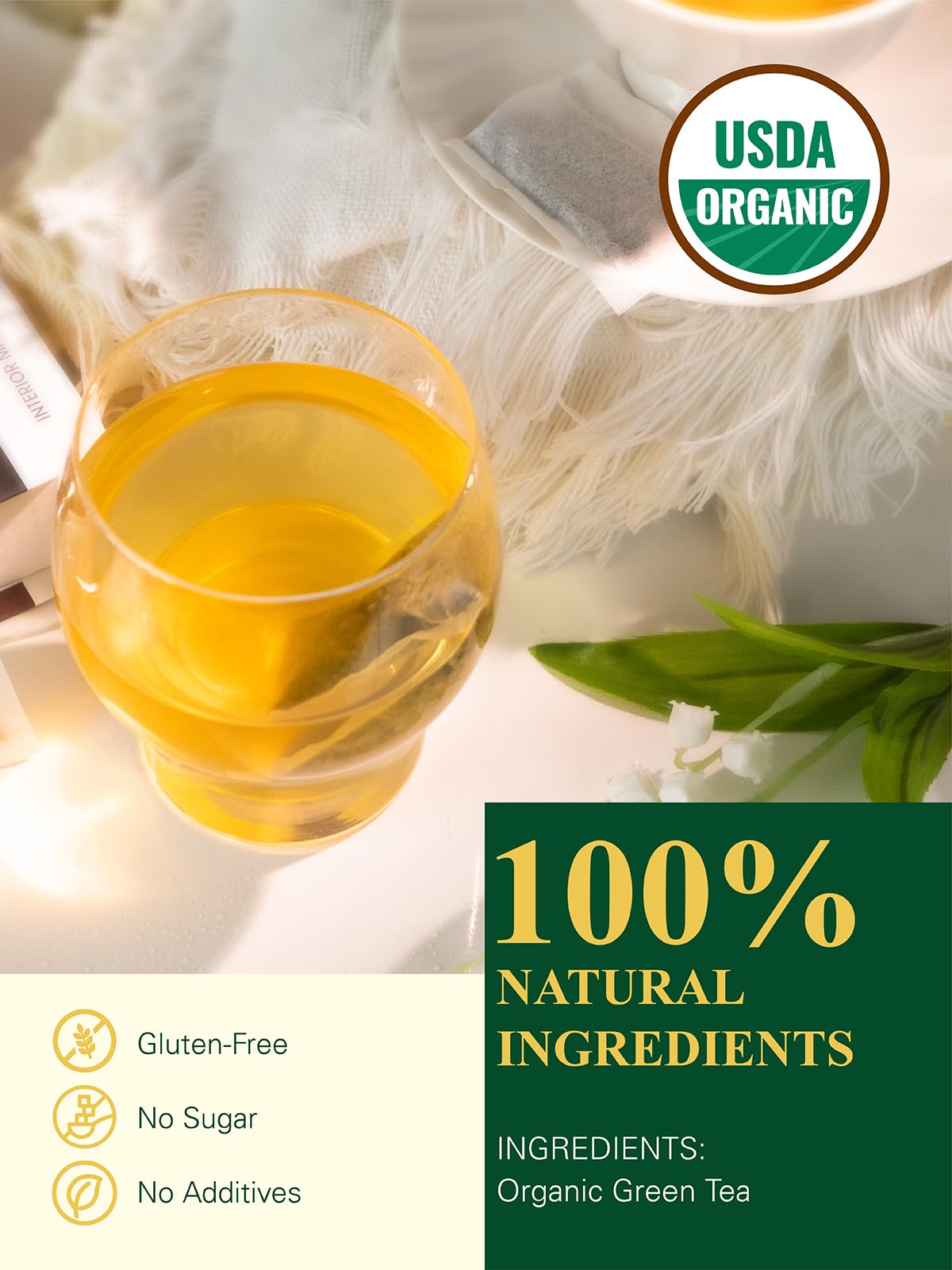 GLDNT thé vert bio sachets compostables respectant l'environnement et la santé