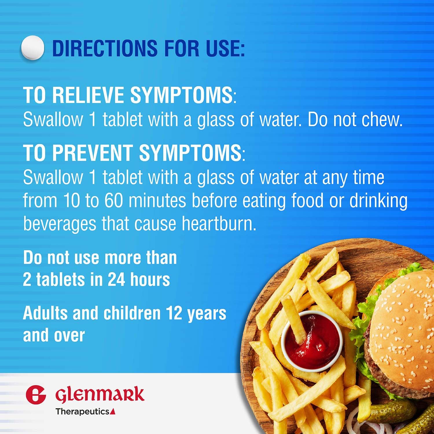 Glenmark Famotidine 20 mg — emballage détaillé avec informations utiles pour l’utilisateur.
