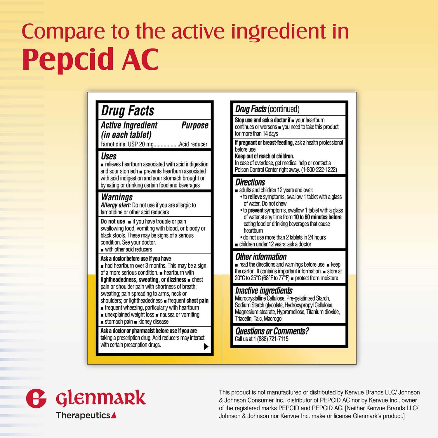Glenmark Famotidine 20 mg — tablettes en blister avec dose pratique.