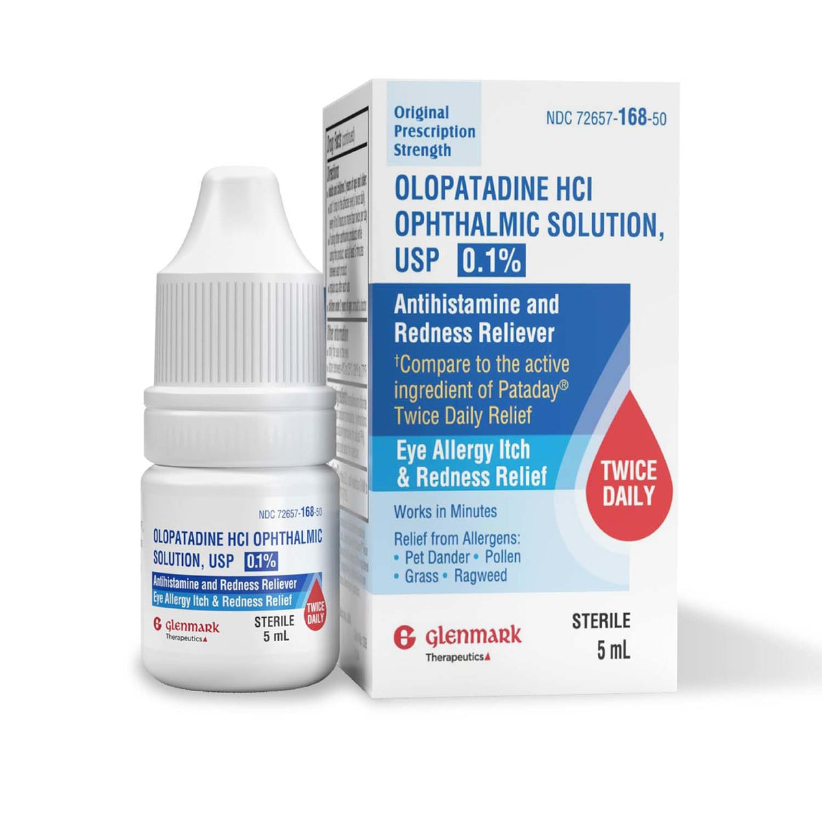 Flacon Glenmark Olopatadine gouttes yeux: soulagement rapide des démangeaisons et rougeurs.