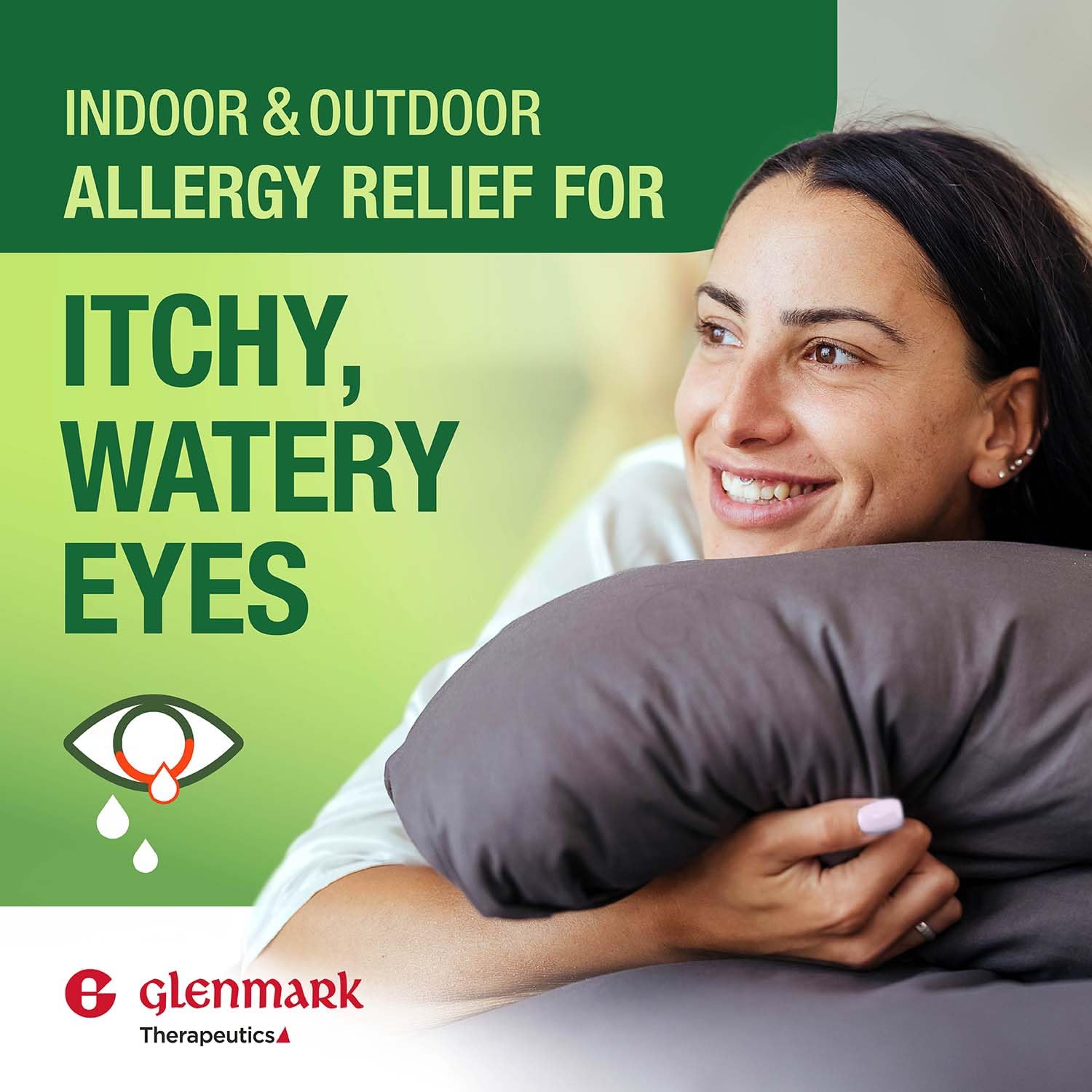 Glenmark Therapeutics CETIRIZINE: illustration montrant allergie au pollen et soulagement potentiel.