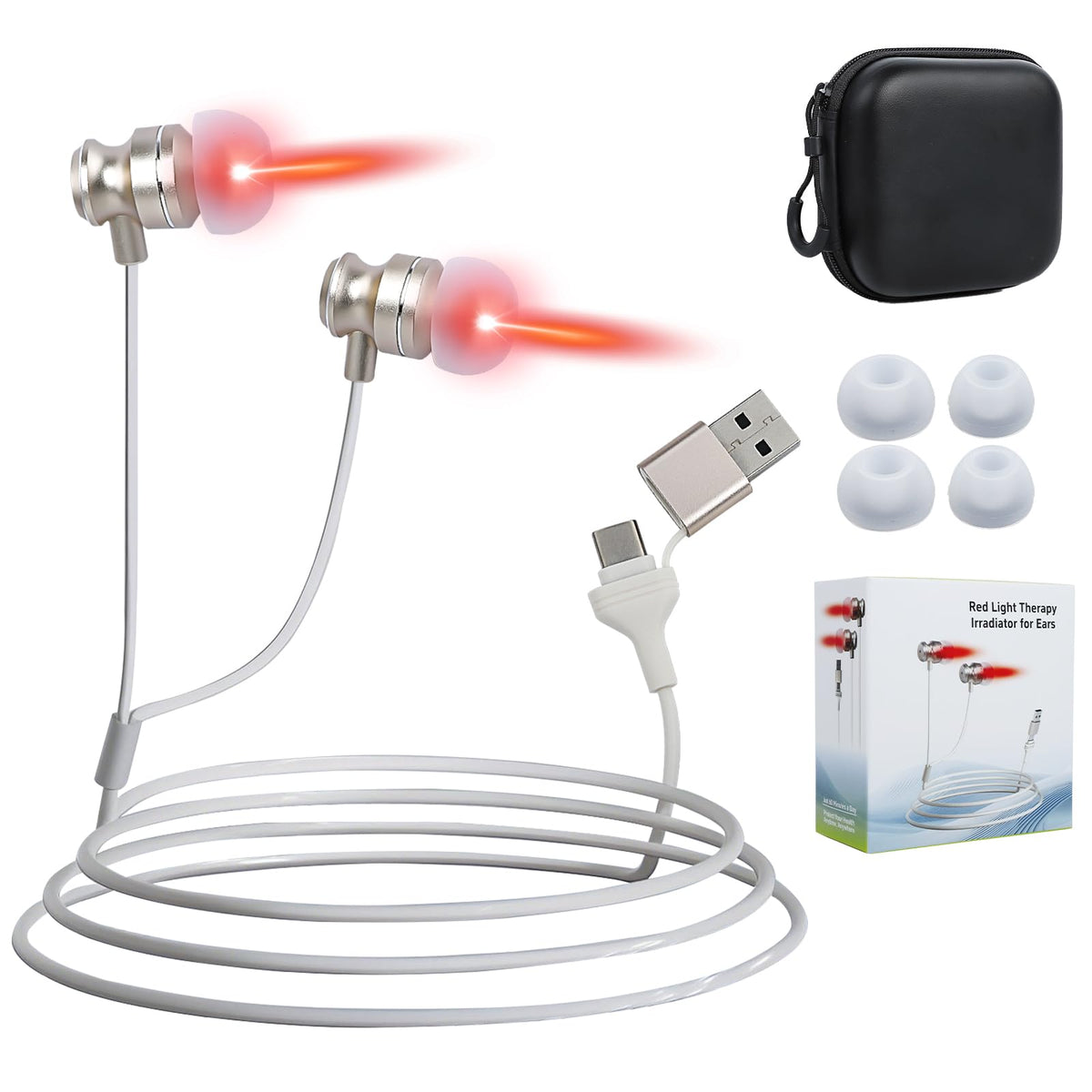 GLENTAXY thérapie lumière rouge 650nm pour l’oreille, design compact et efficace.