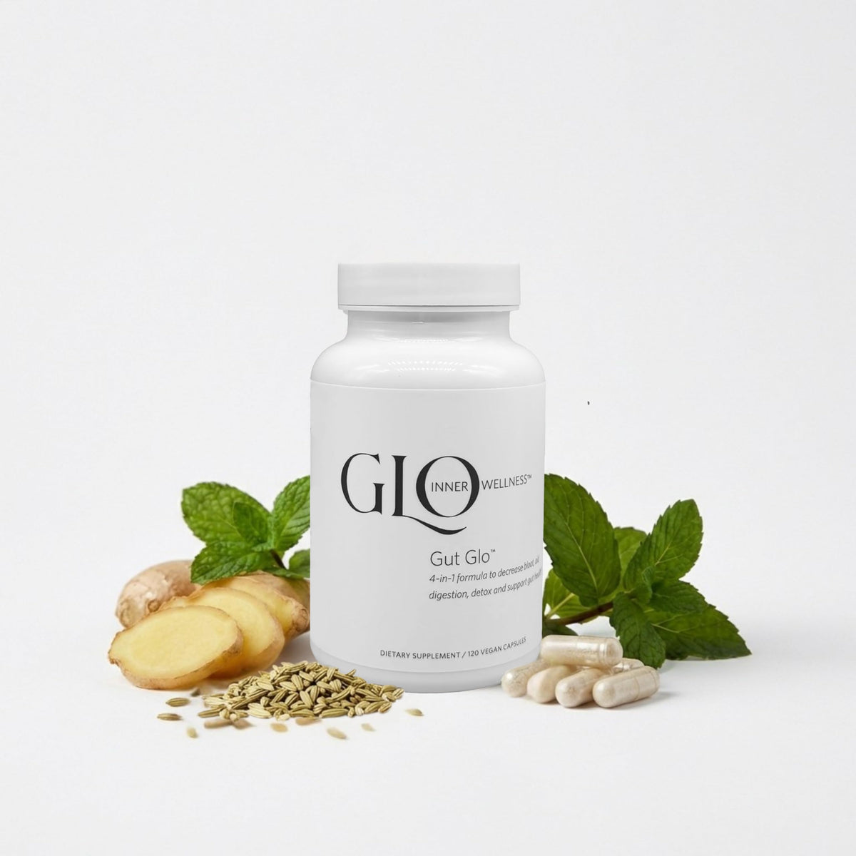 GLO Inner Wellness Gut Glo soulage les ballonnements et favorise une digestion légère.