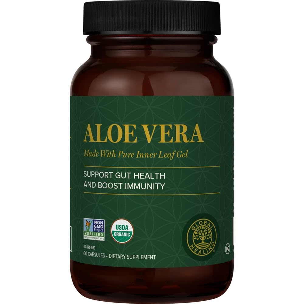 Global Healing Center Aloe Vera Bio-Active: bouteille de supplément à haute concentration pour le soutien digestif.