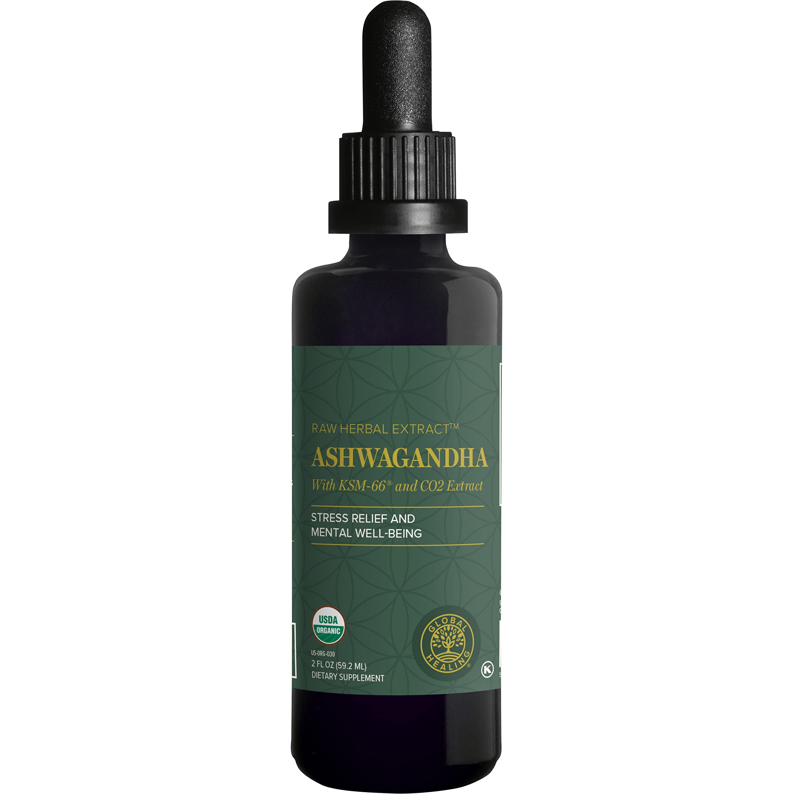 Global Healing Center Ashwagandha gouttes - bouteille: soutien possible au calme et à la concentration.