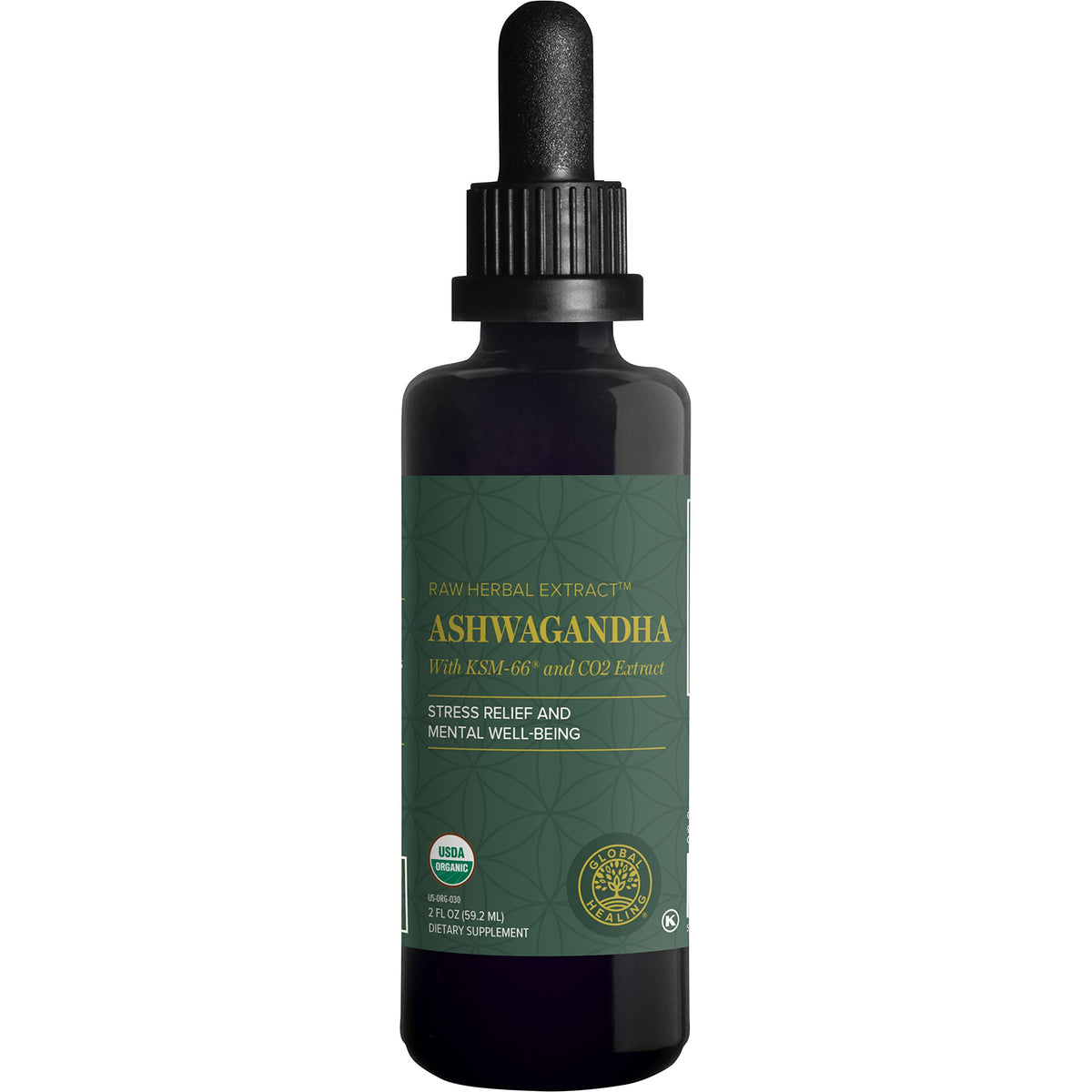 Global Healing Center Ashwagandha gouttes - bouteille: soutien possible au calme et à la concentration.
