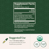 Global Healing Center Ashwagandha gouttes - etiquette: ingrédients biologiques et flacon pratique.