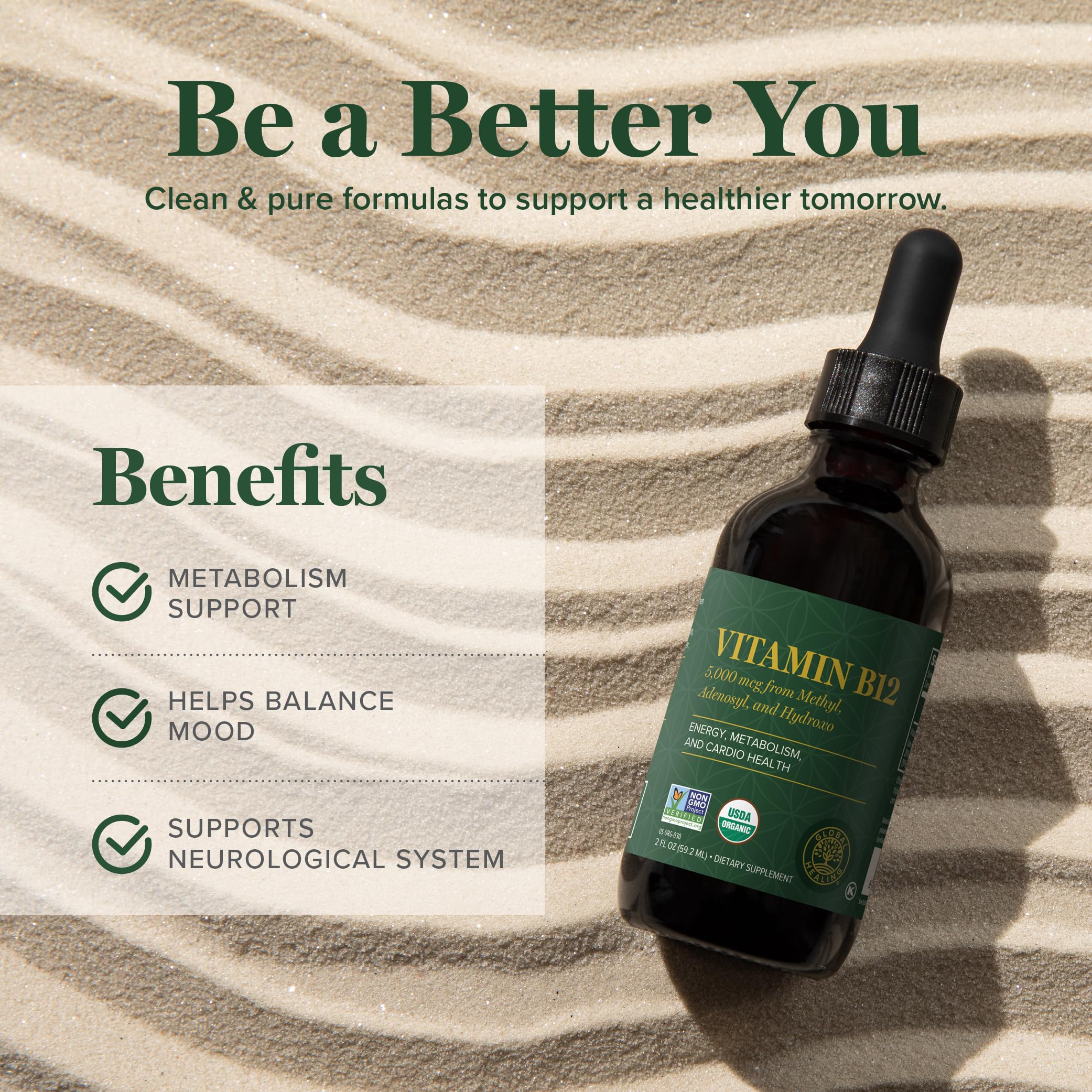 Global Healing Center B12 certifiée cGMP – fabrication sûre aux États‑Unis.