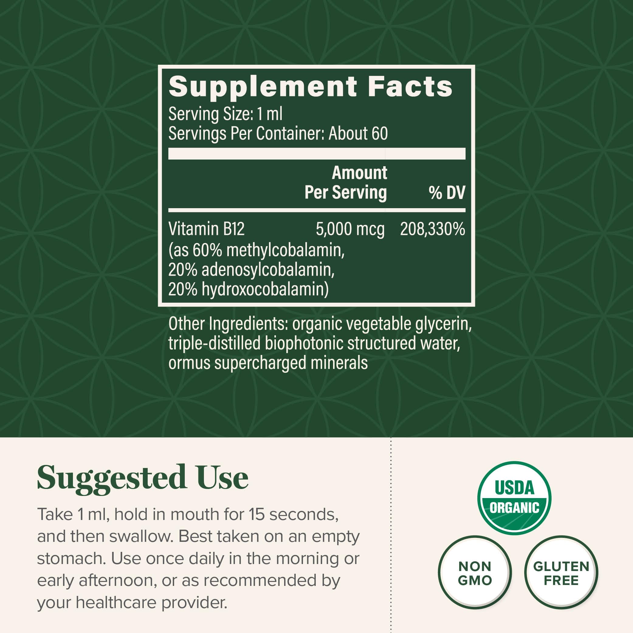 Global Healing Center B12 ingrédients organiques – formule naturelle et sans OGM.