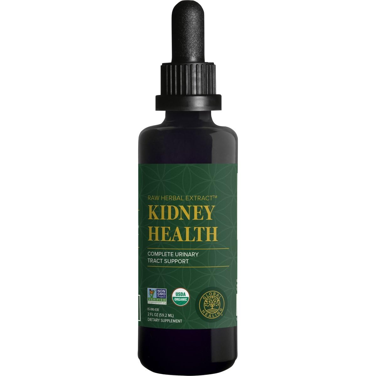 Global Healing Center Kidney Health, bouteille cranberry hydrangea, soutien potentiel des fonctions rénales.