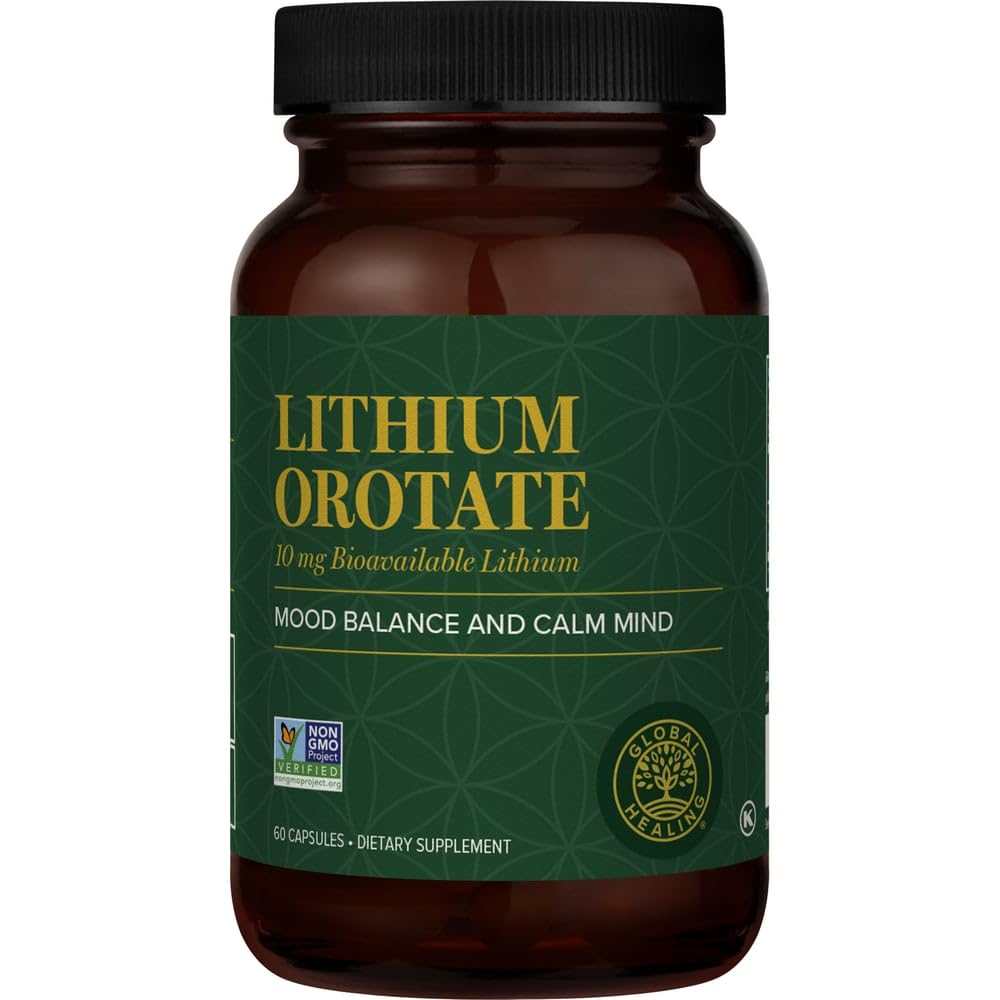 Global Healing Center Lithium Orotate 10 mg – Bouteille facile à saisir pour soutien quotidien.