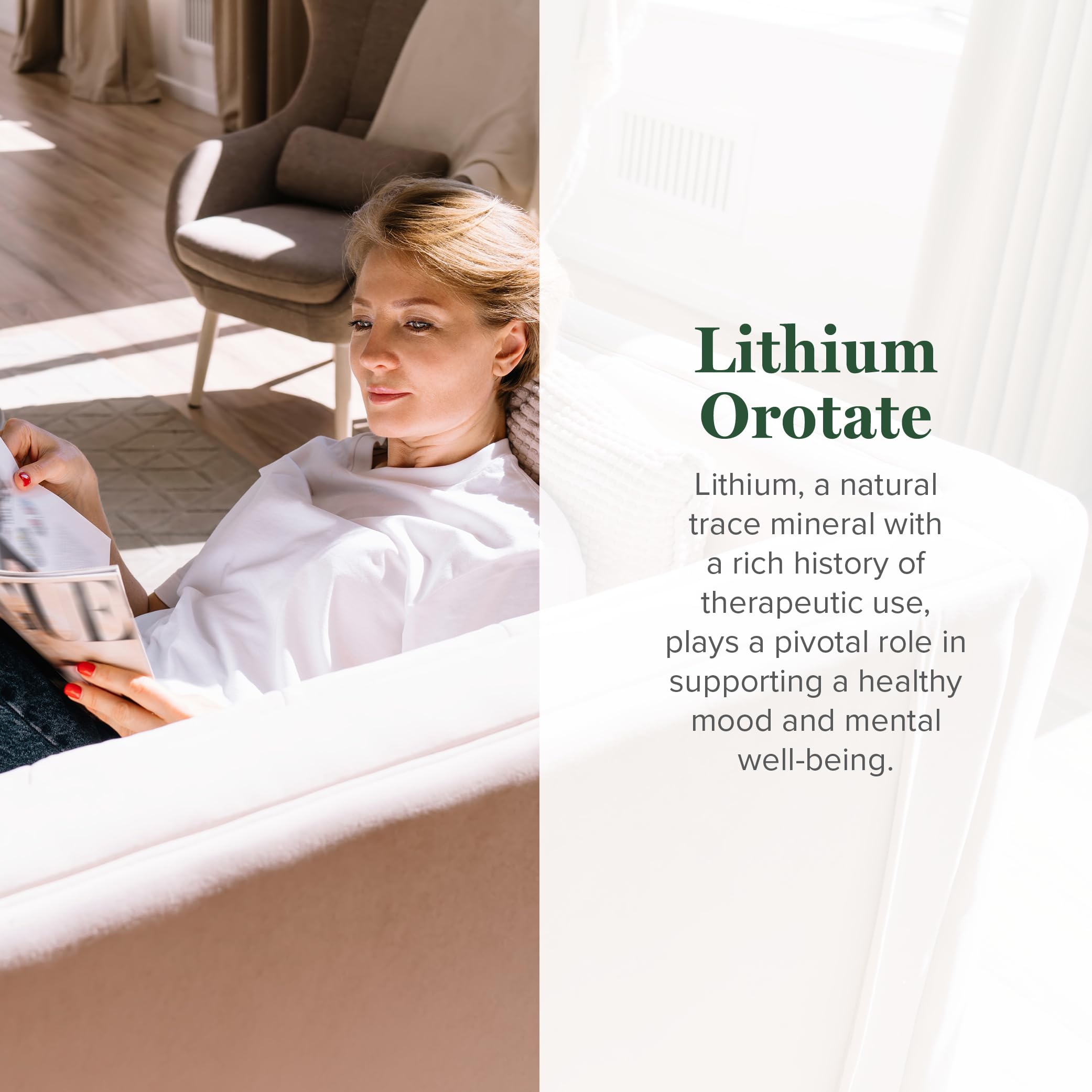 Global Healing Center Lithium Orotate 10 mg – Étiquette claire facilitant le choix du dosage.