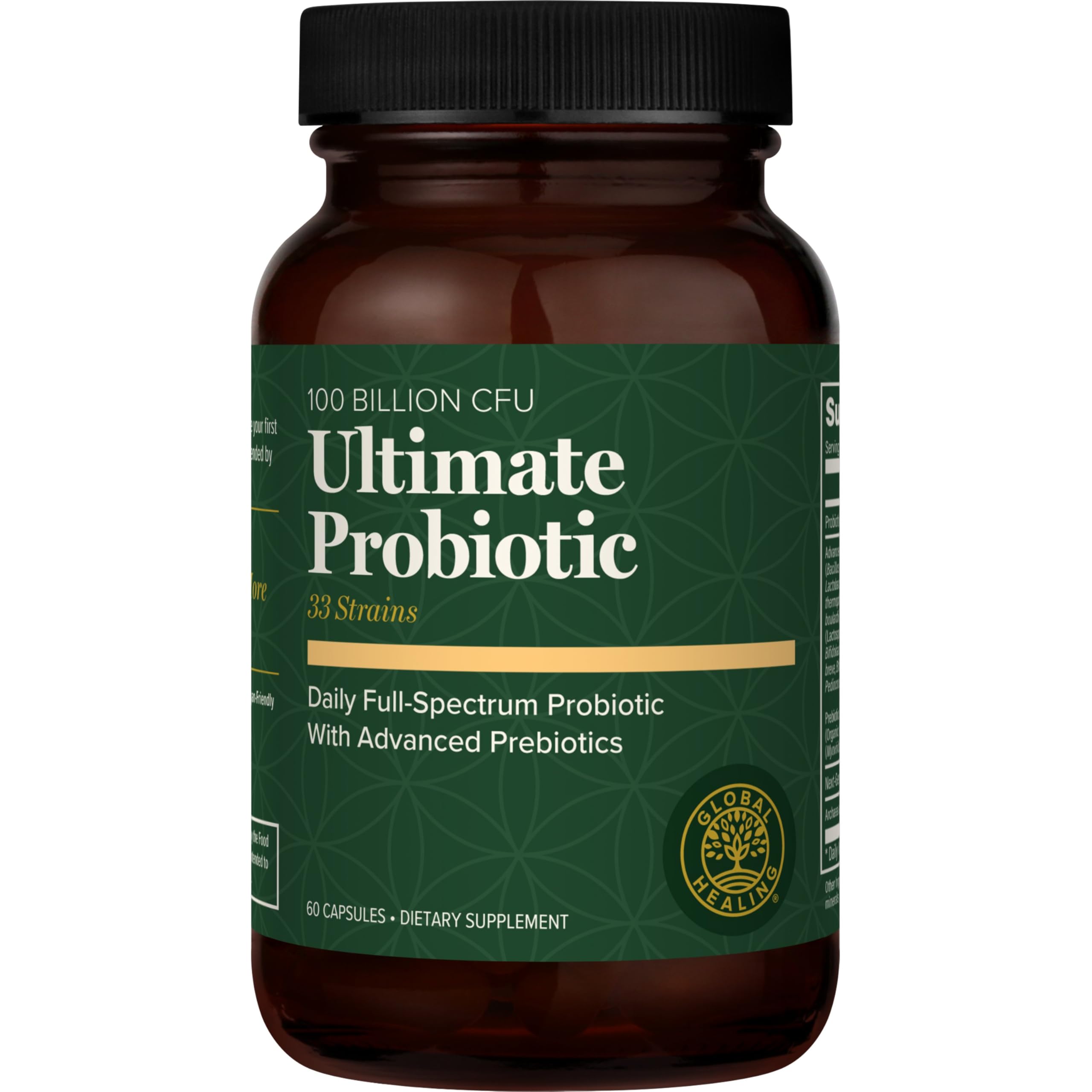 Global Healing Center Mélange Probiotique Ultime en bouteille pour le soutien digestif quotidien.