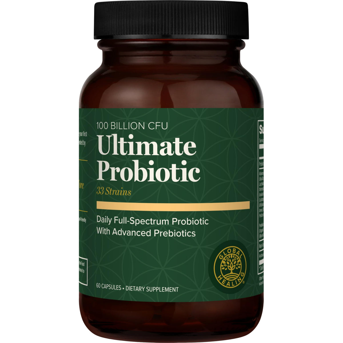 Global Healing Center Mélange Probiotique Ultime en bouteille pour le soutien digestif quotidien.