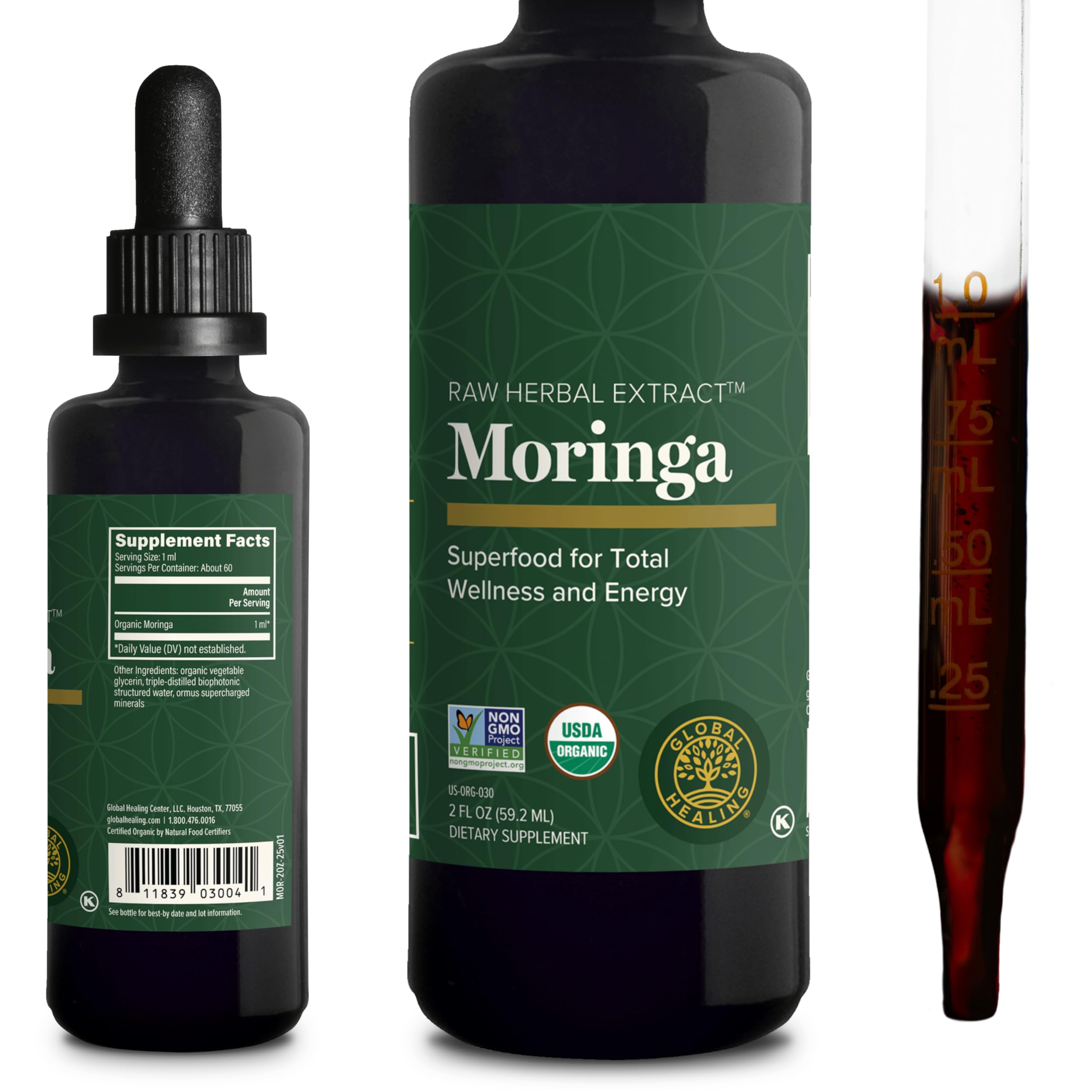 Global Healing Center - gouttes d'extrait moringa en bouteille, absorption potentielle des nutriments
