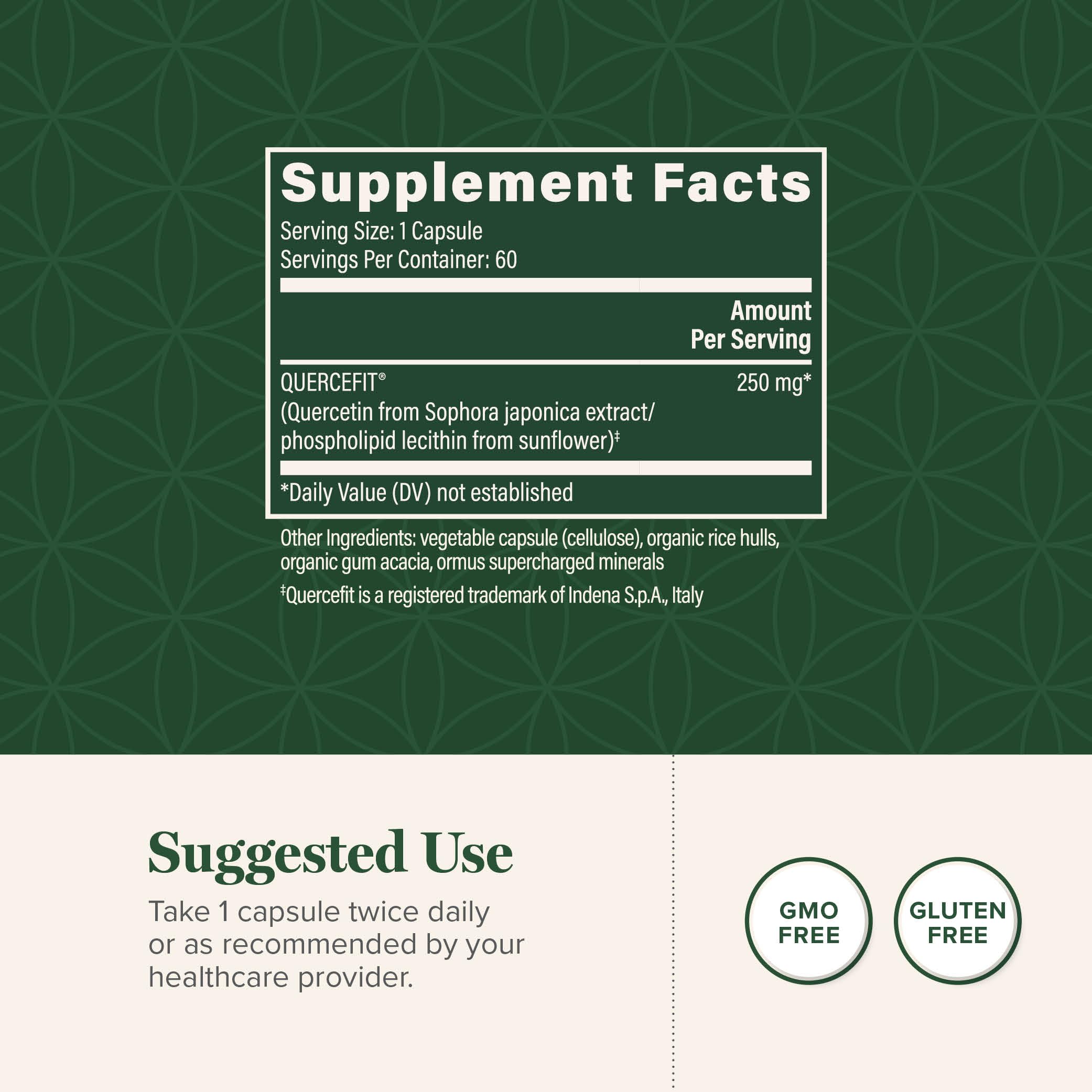 Global Healing Center Quercétine 250 mg – boîte emballage claire et professionnelle.