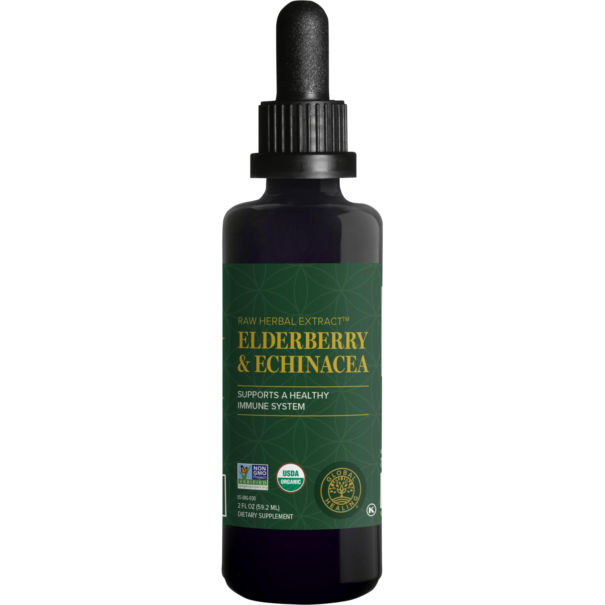 Global Healing Center Sureau et Echinacea, flacon gouttes pour renforcer l'immunité au quotidien.