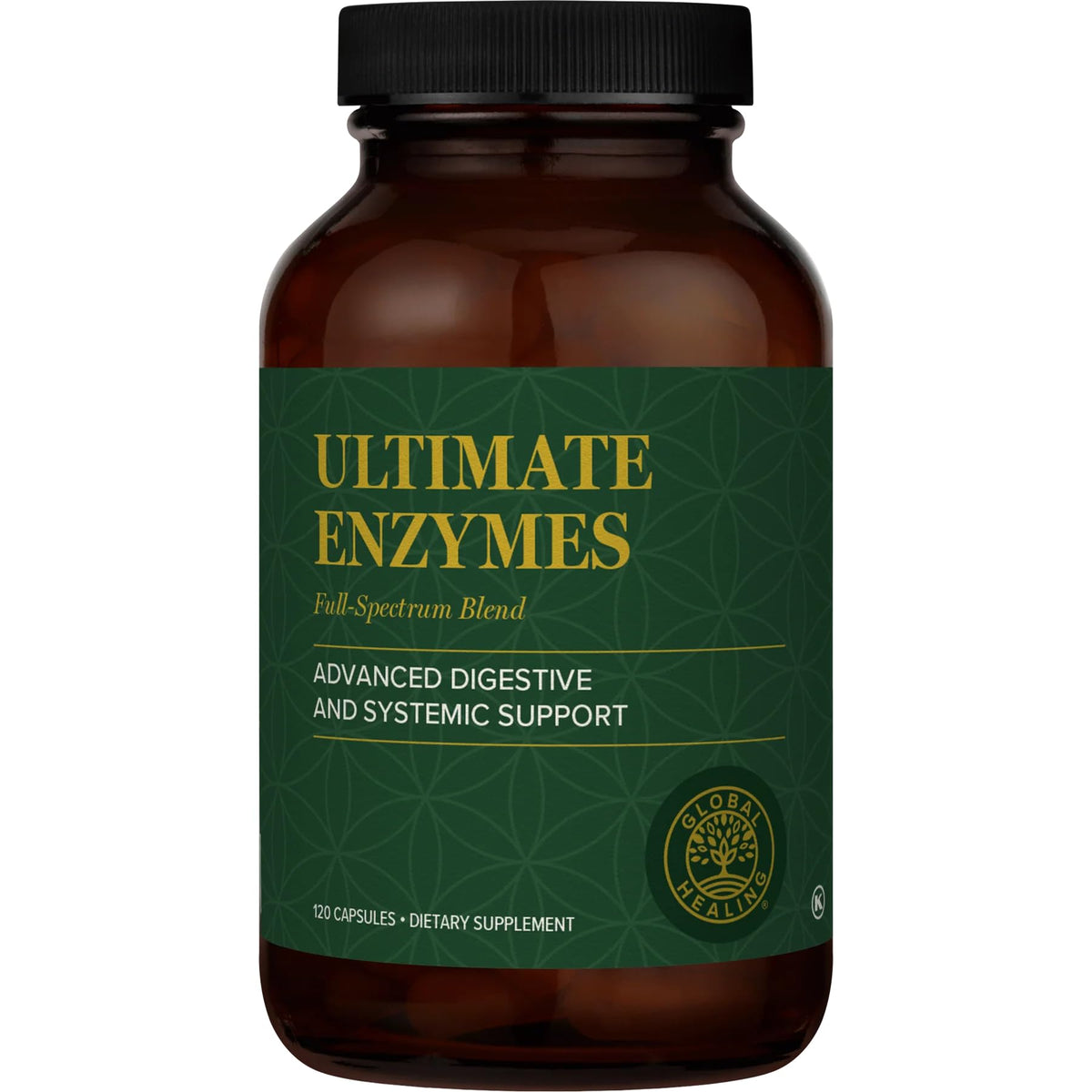 Global Healing Center Ultimate Enzymes – bouteille visible pour soutenir une digestion saine