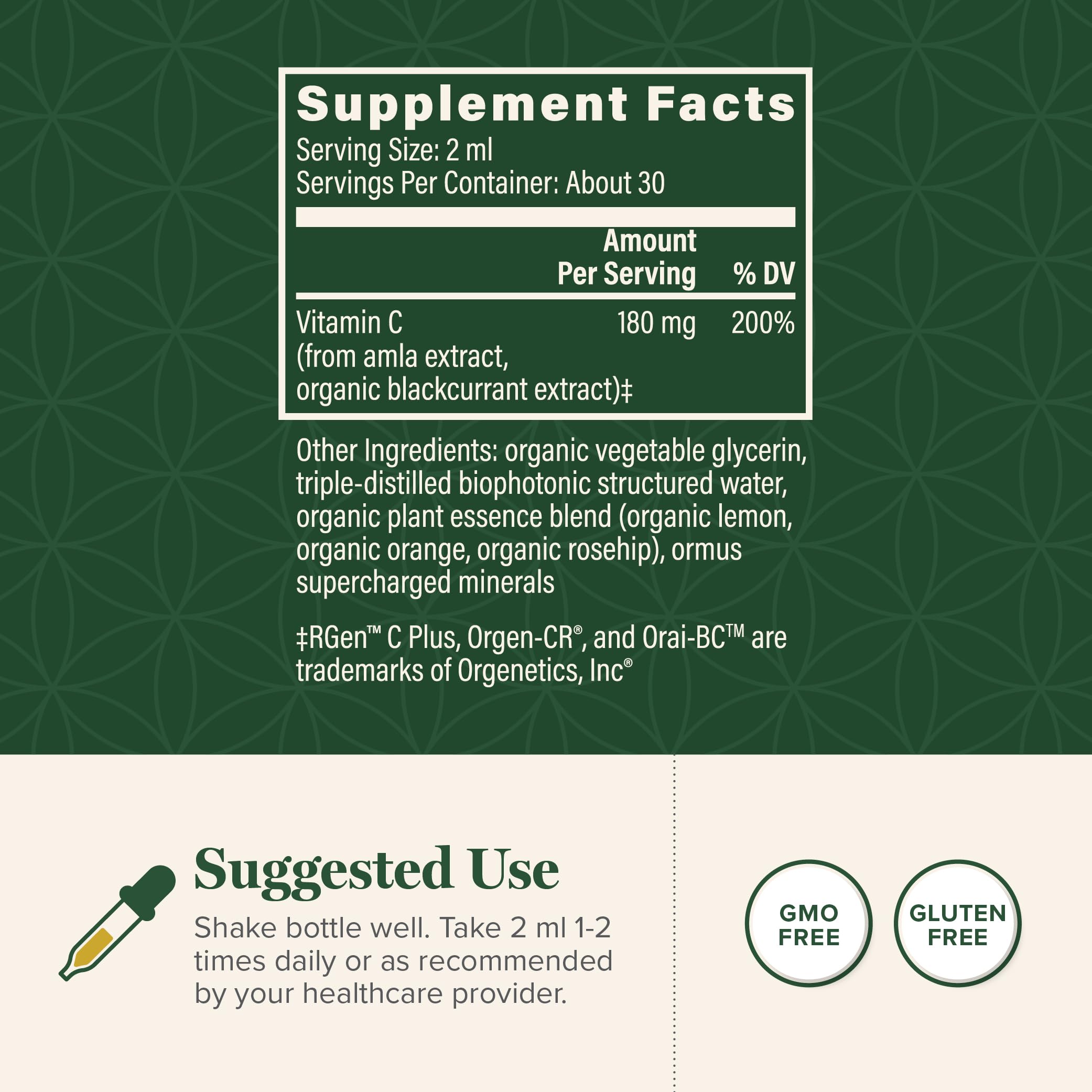 Global Healing Center Vitamine C – flacon 2 oz, dosage journalier pratique.