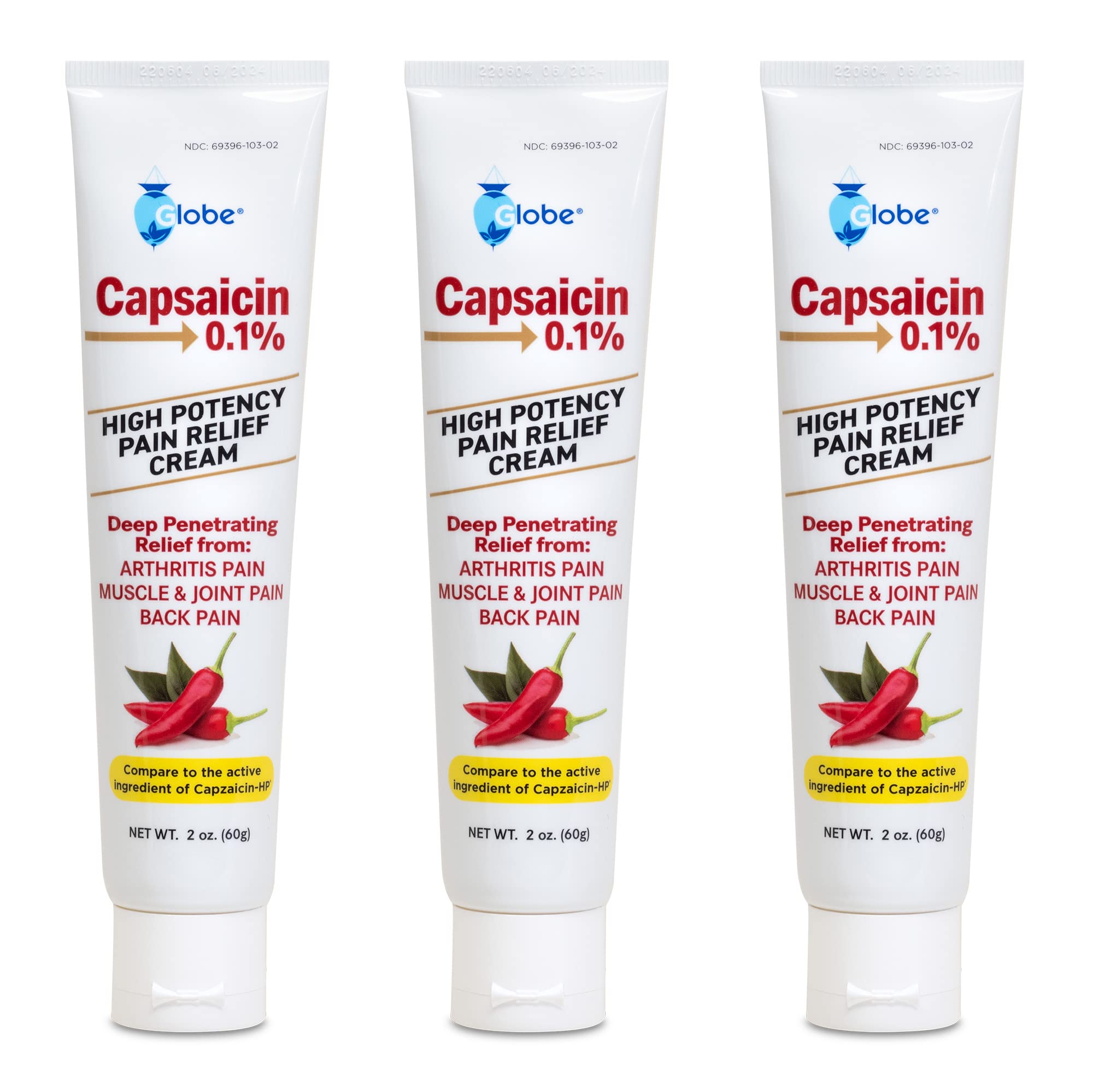 GLOBE Capsaicin crème 2oz: soulage les douleurs musculaires et articulaires.