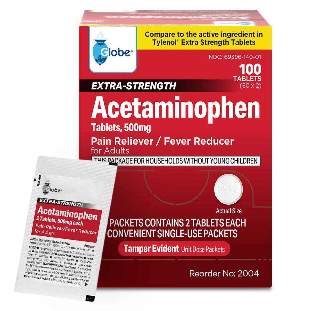 Globe tablettes paracétamol 500 mg, emballage 100 comprimés, usage quotidien potentiel