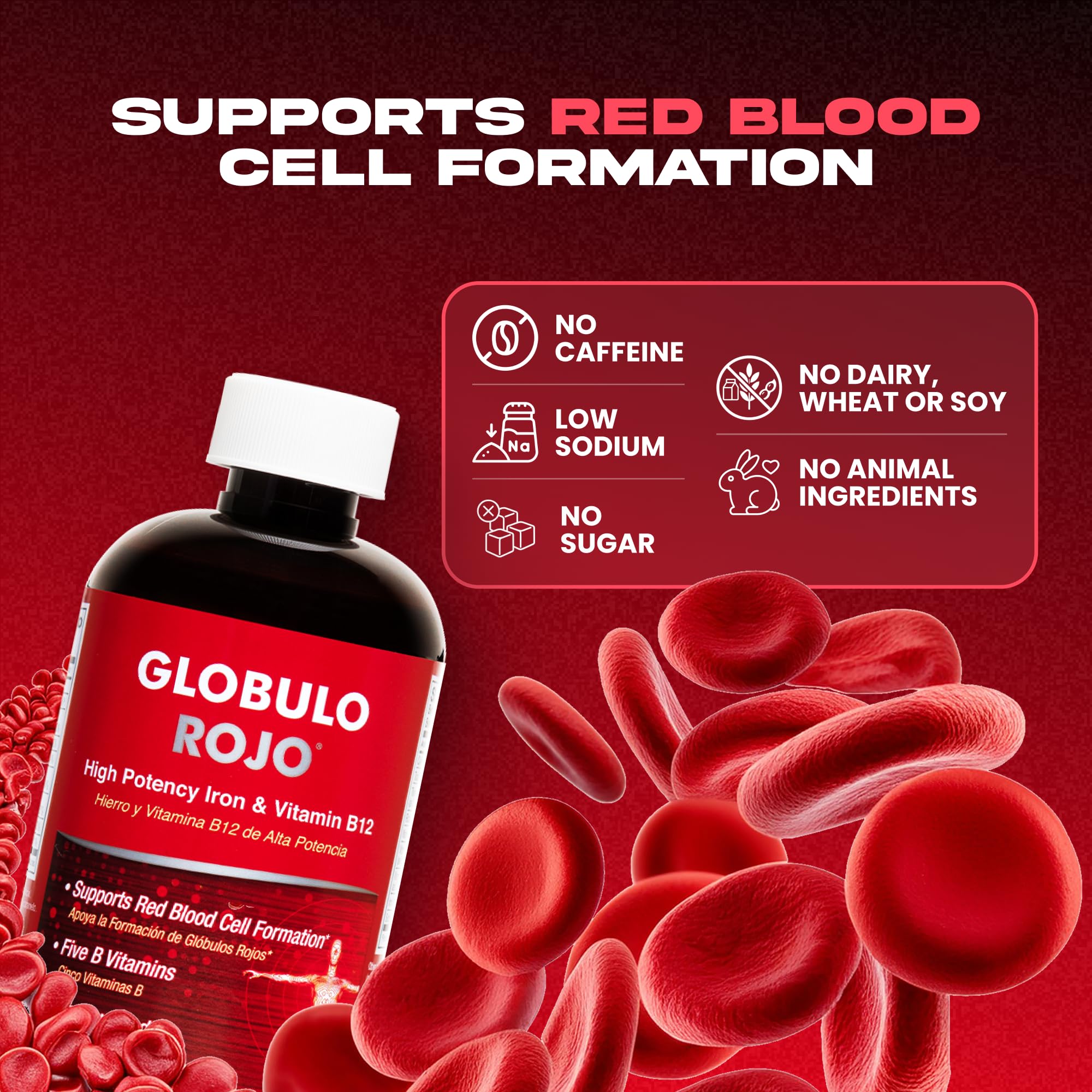 Globulo Rojo: formule fer-b12 à libération lente pour estomac plus doux.