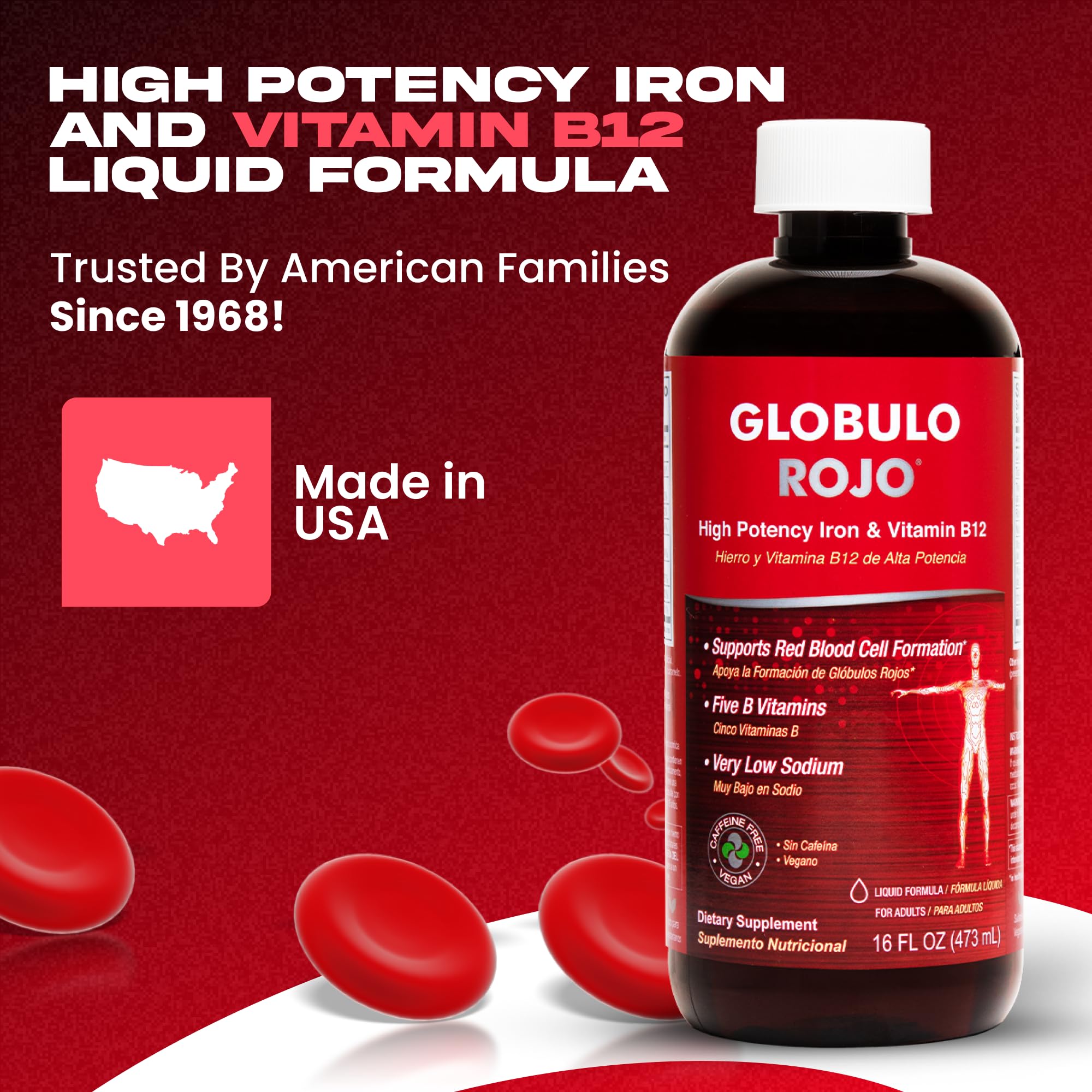 Globulo Rojo: flacon vegan avec vitamine B12 pour énergie et soutien des globules rouges.