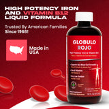 Globulo Rojo: flacon vegan avec vitamine B12 pour énergie et soutien des globules rouges.