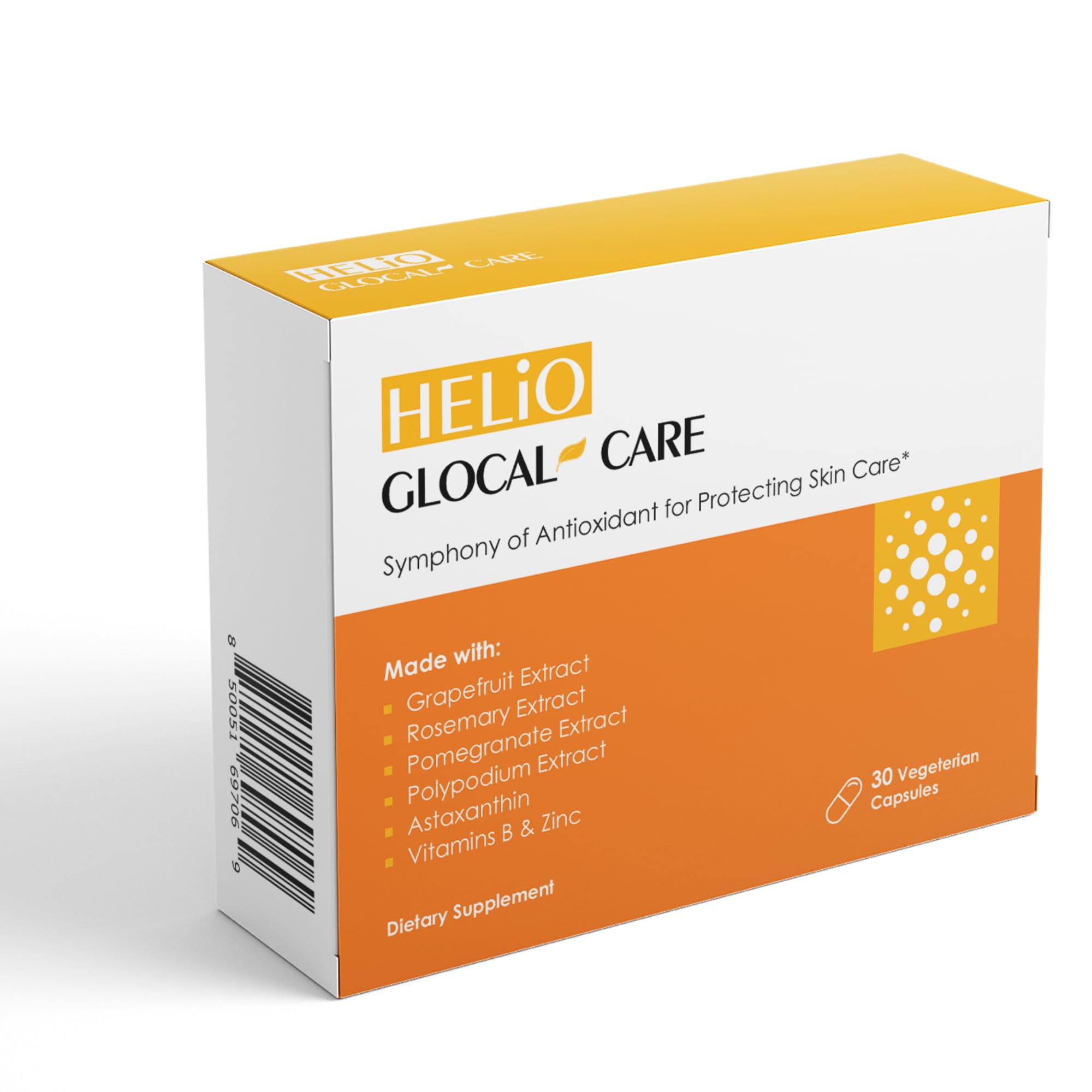 GlocalCare Helio: bouteille de 30 capsules prête pour la routine quotidienne.