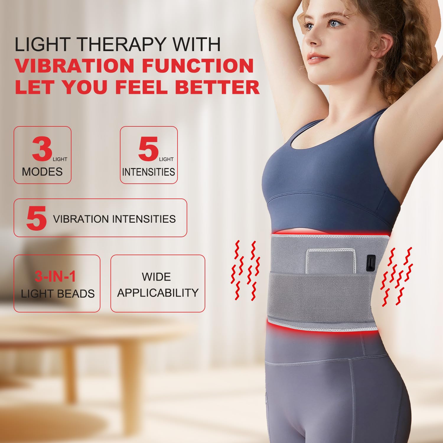 GLOHFAN Ceinture lumière infrarouge, stimulation des tissus profonds pour la détente.