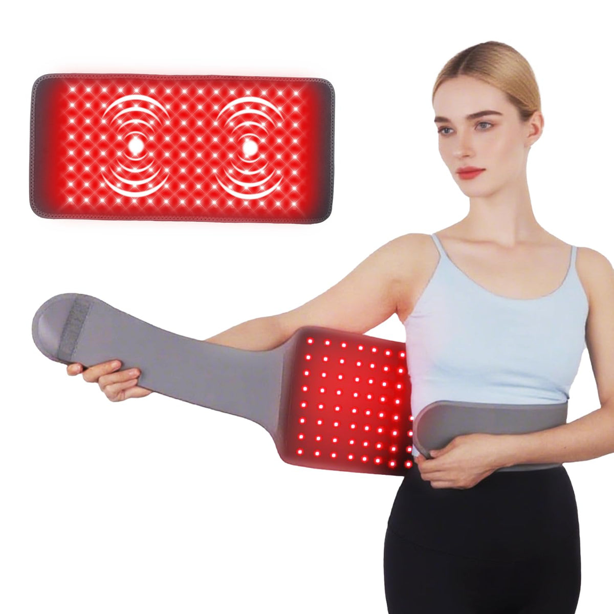 GLOHFAN Ceinture lumière rouge, soulagement potentiel des tensions musculaires pendant l’utilisation.