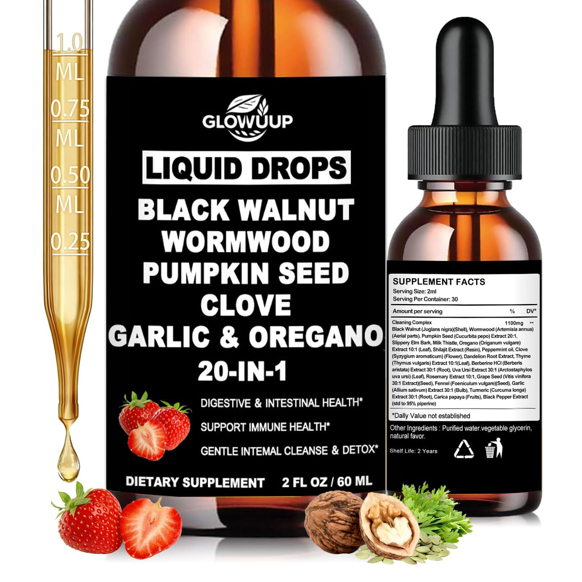 GLOVVUUP Drops absinthe-noix-noire-clou-de-girofle bouteille: formulation naturelle pour une digestion équilibrée.