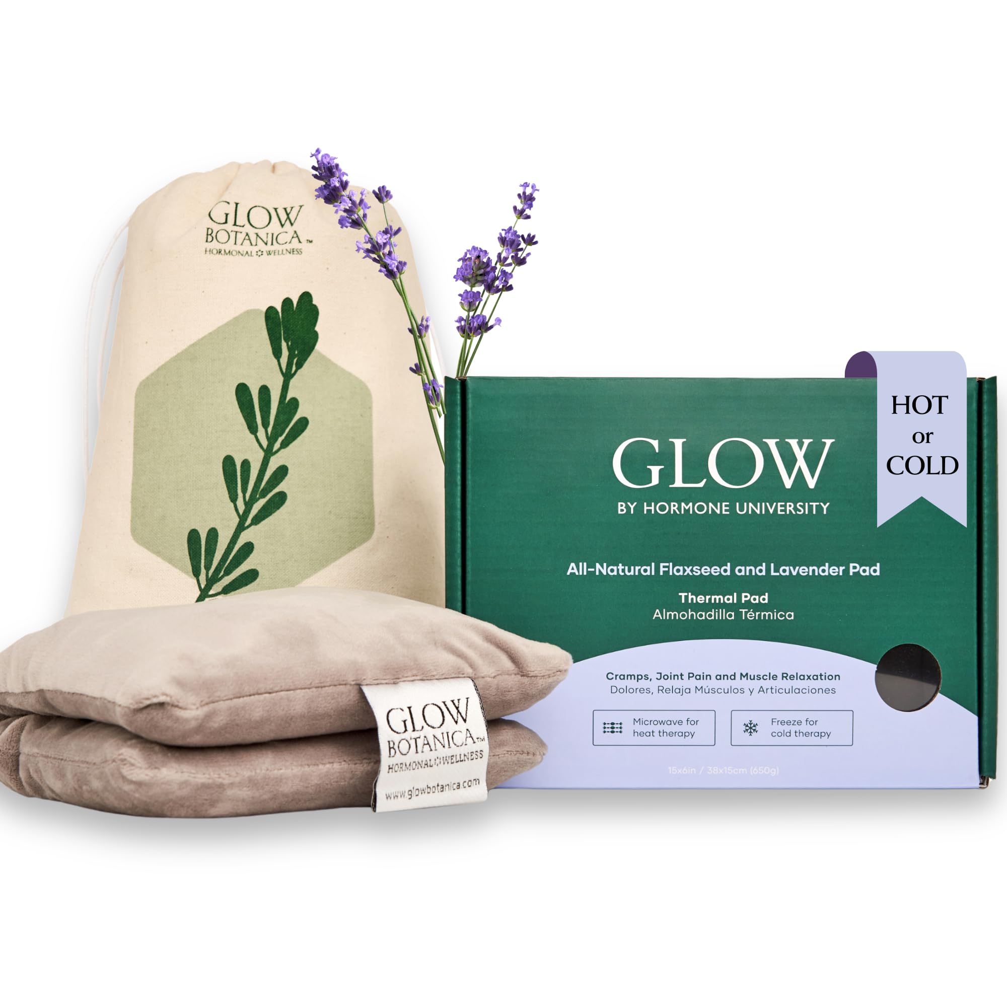 Glow Botanica Chauffe-Pad Lin et Lavande, remplissage lin et lavande pour détente sensorielle