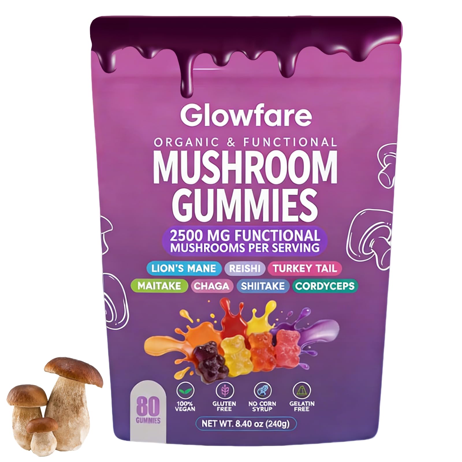 Glowfare bonbons gélifiés saveur fruits rouges pour énergie quotidienne.