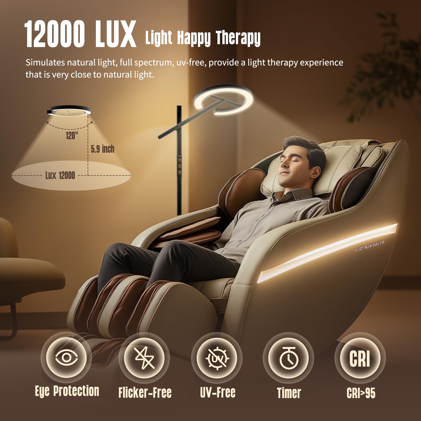 Lampe Glowrium sans UV et spectre complet pour un confort visuel quotidien.