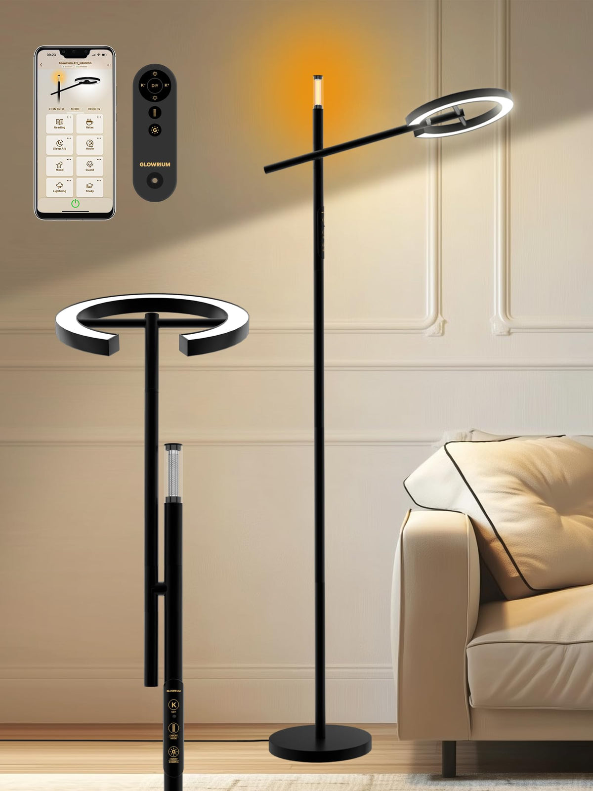 Lampe Glowrium luminothérapie 10000 lux pour énergie et concentration.
