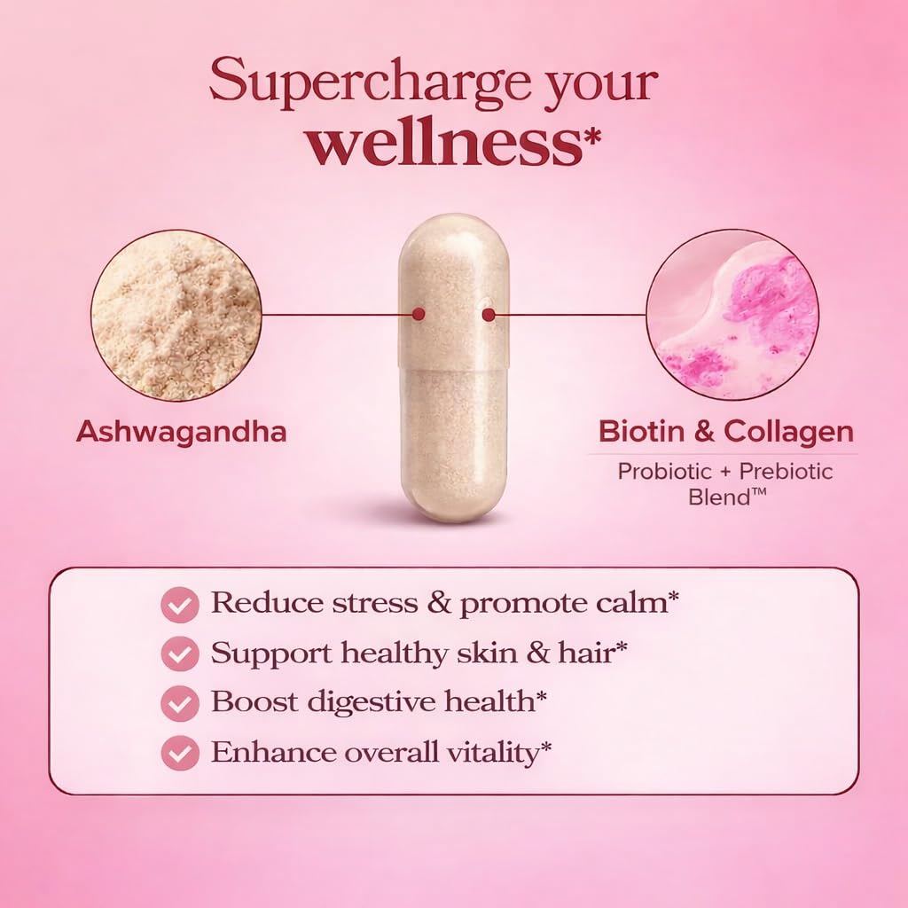 GlowTrue Ashwagandha pour femmes: capsule individuelle sur fond clair, énergie équilibrée possible.