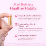 GlowTrue capsules végétariennes: flacon posé, support cheveux et peau après une journée chargée.
