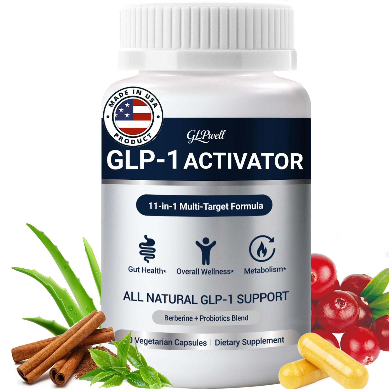 GLPwell GLP-1 Activate, bouteille, soutien durable du métabolisme et énergie.