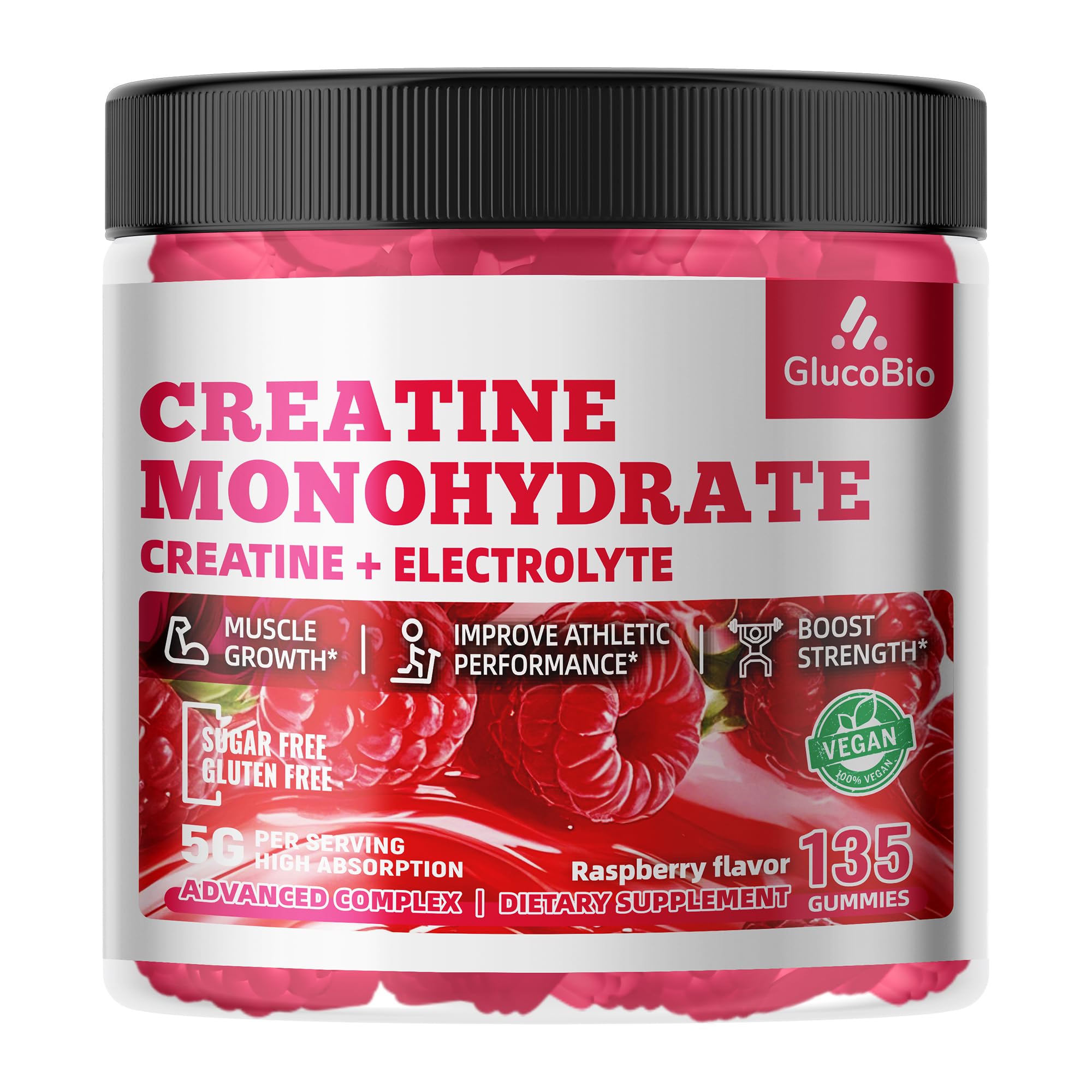 GlucoBio Gommes Creatine Monohydrate Électrolytes framboise – hydratation légère pendant l’effort.