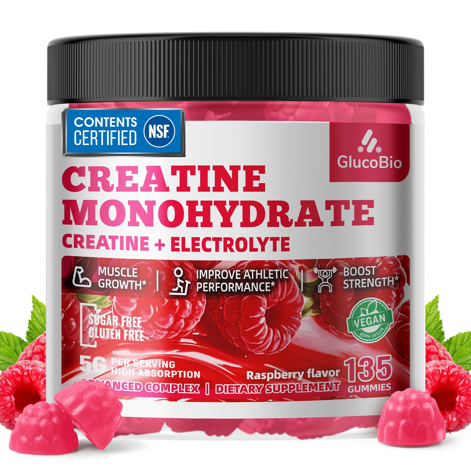 GlucoBio Gommes Creatine Monohydrate Framboise – dose pratique pour énergie et entraînement.