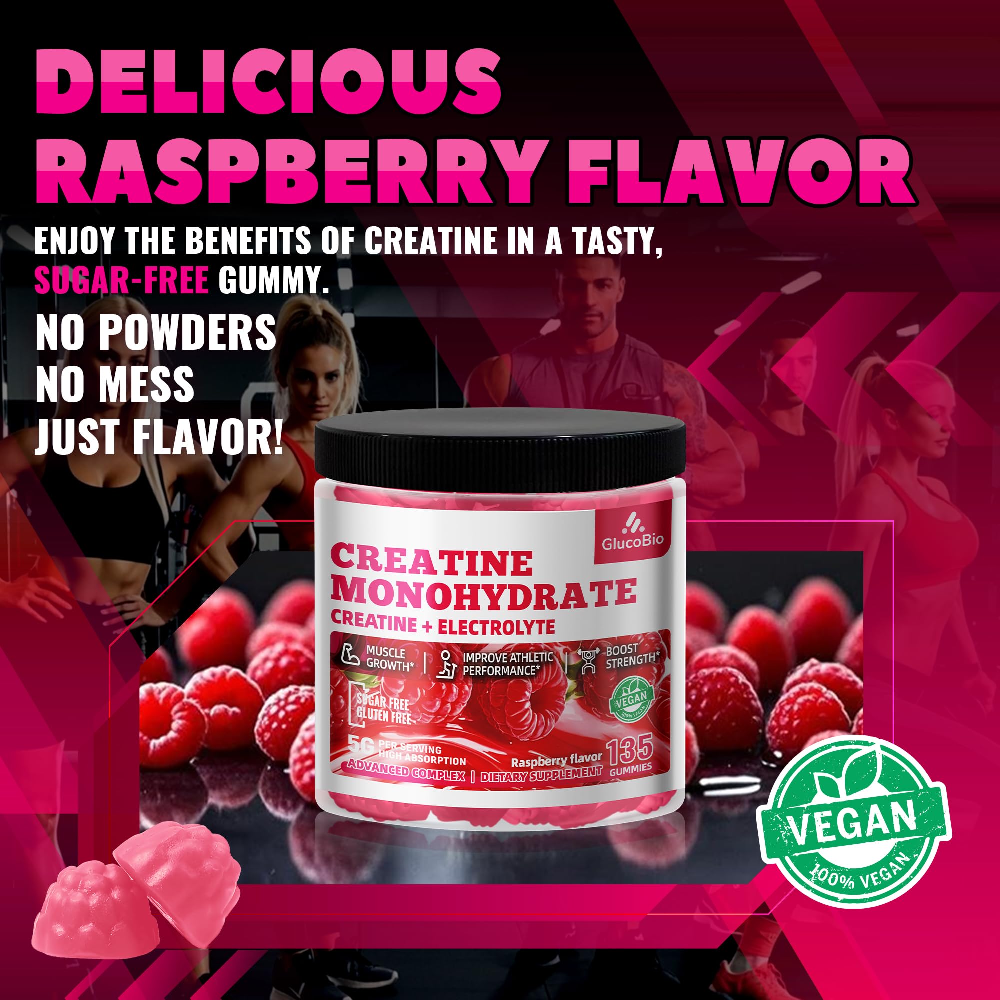 GlucoBio Gommes Creatine Monohydrate Pré-entraînement – soutien rapide pour l’effort.