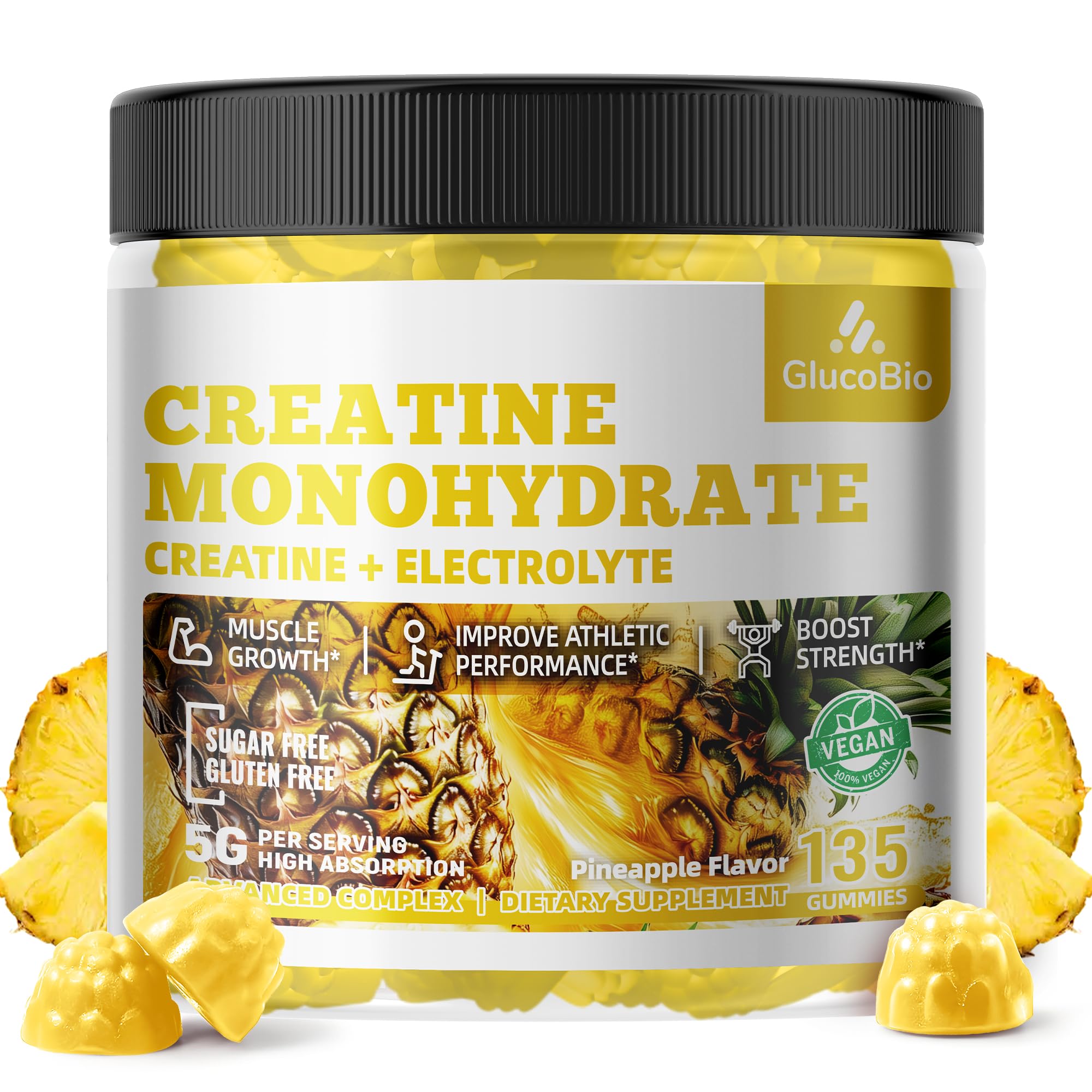 GlucoBio Créatine Monohydrate Gommes Ananas – pack 135 pour une utilisation durable.