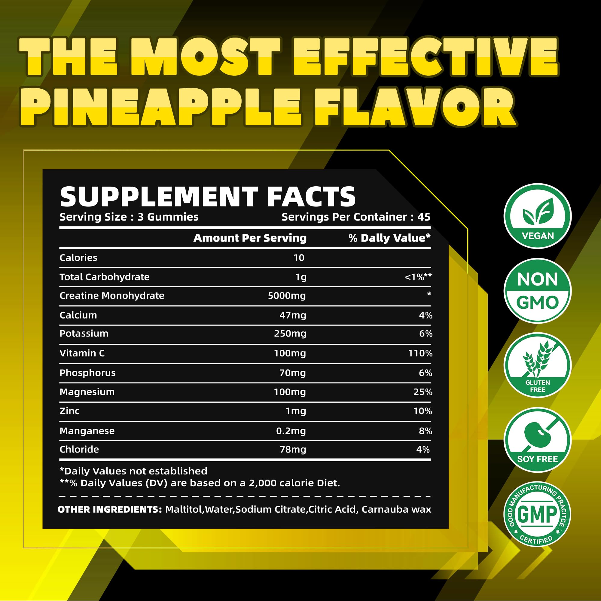 GlucoBio Créatine Monohydrate Gommes Muscles Ananas – aide à la récupération après l'effort.