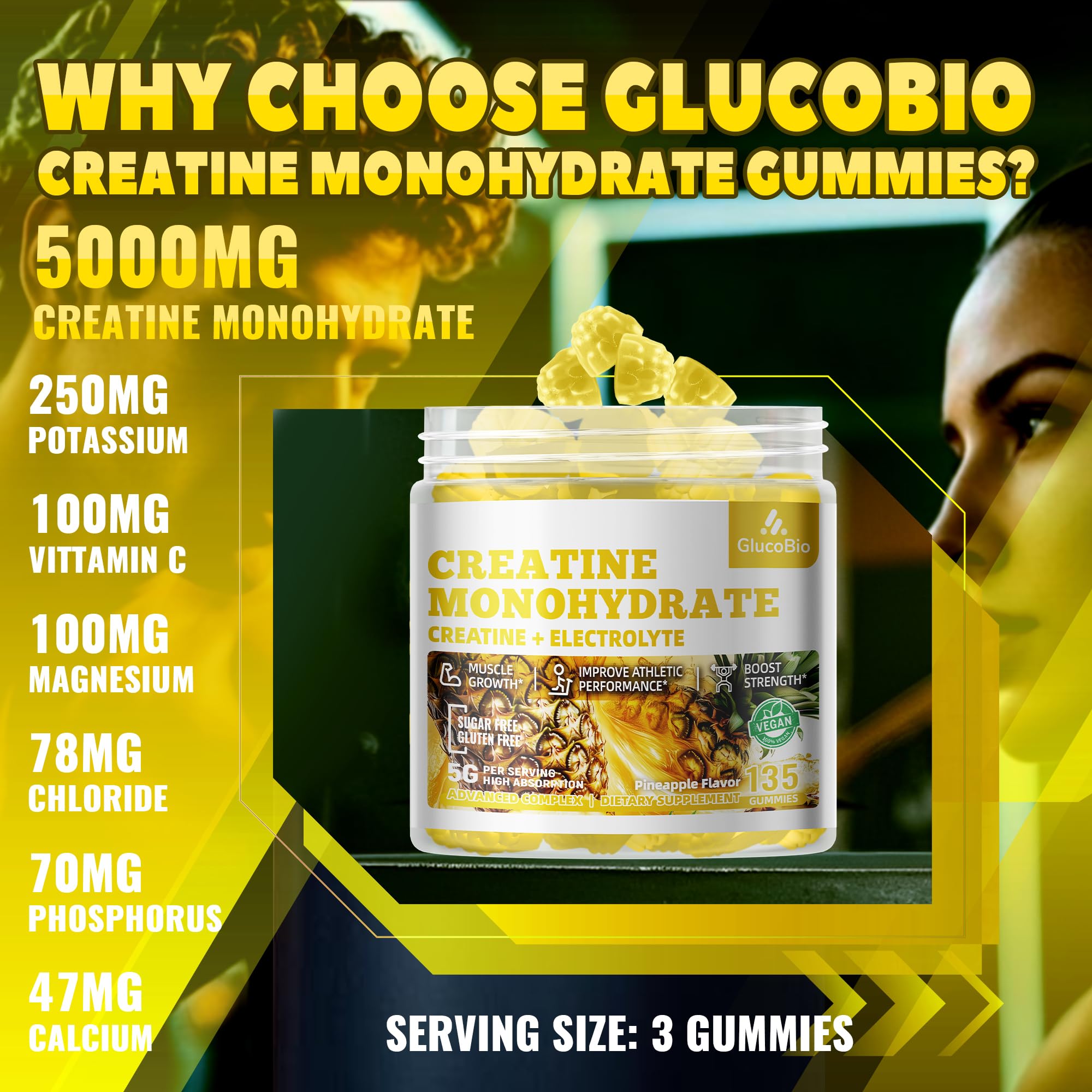 GlucoBio Créatine Monohydrate Gommes Préworkout Ananas – goût fruité et pratique à emporter.