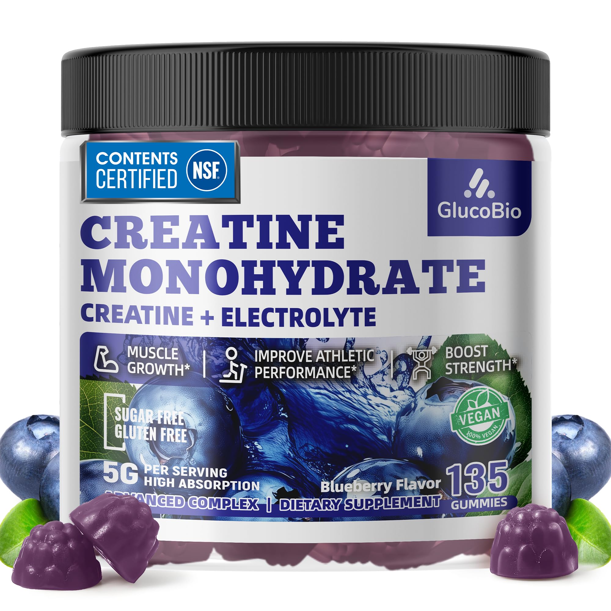 GlucoBio Bonbons gélifiés Creatine Monohydrate – bouteille pratique pour l’entraînement.