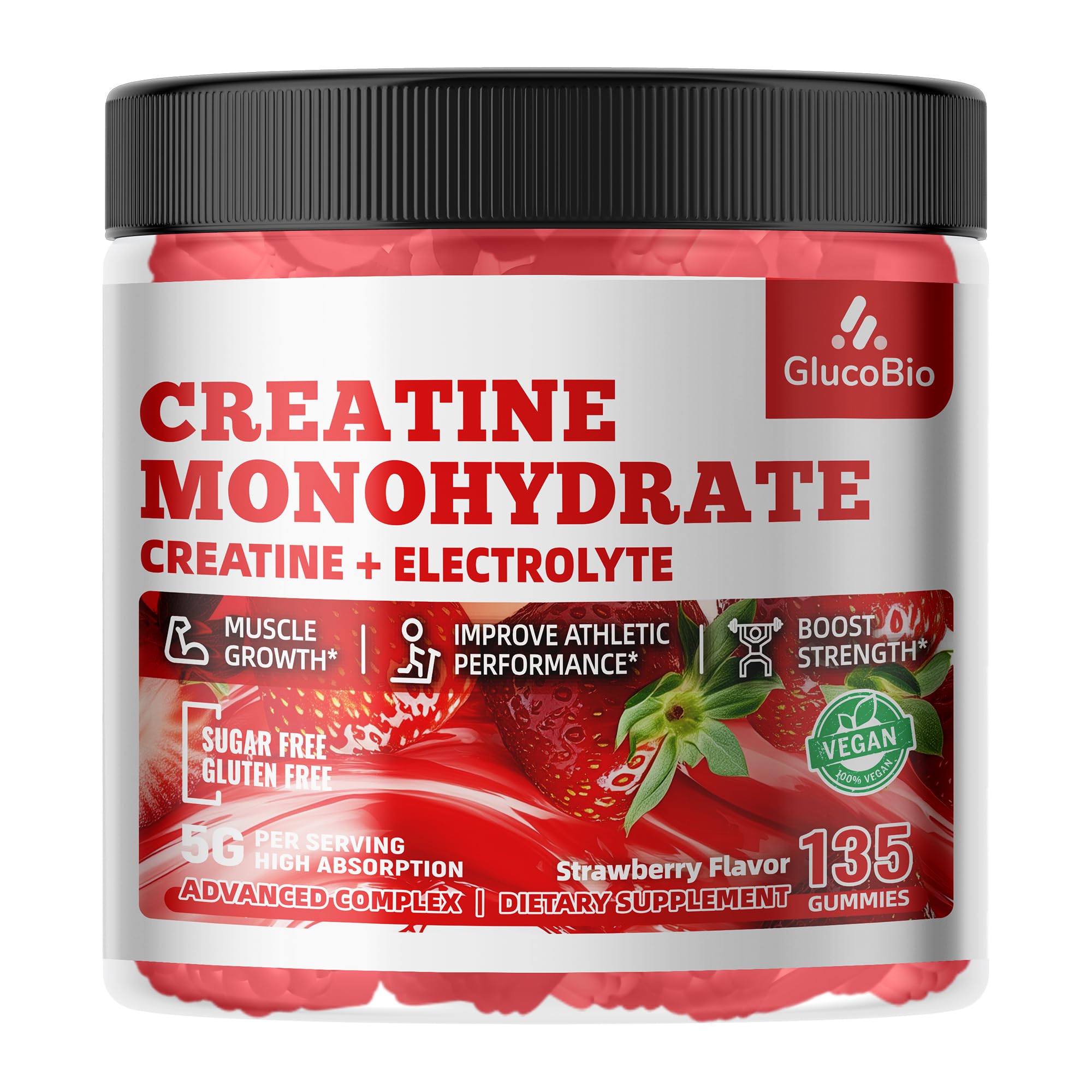 GlucoBio gommes à la créatine monohydrate dans le flacon, énergie pré-entraînement.