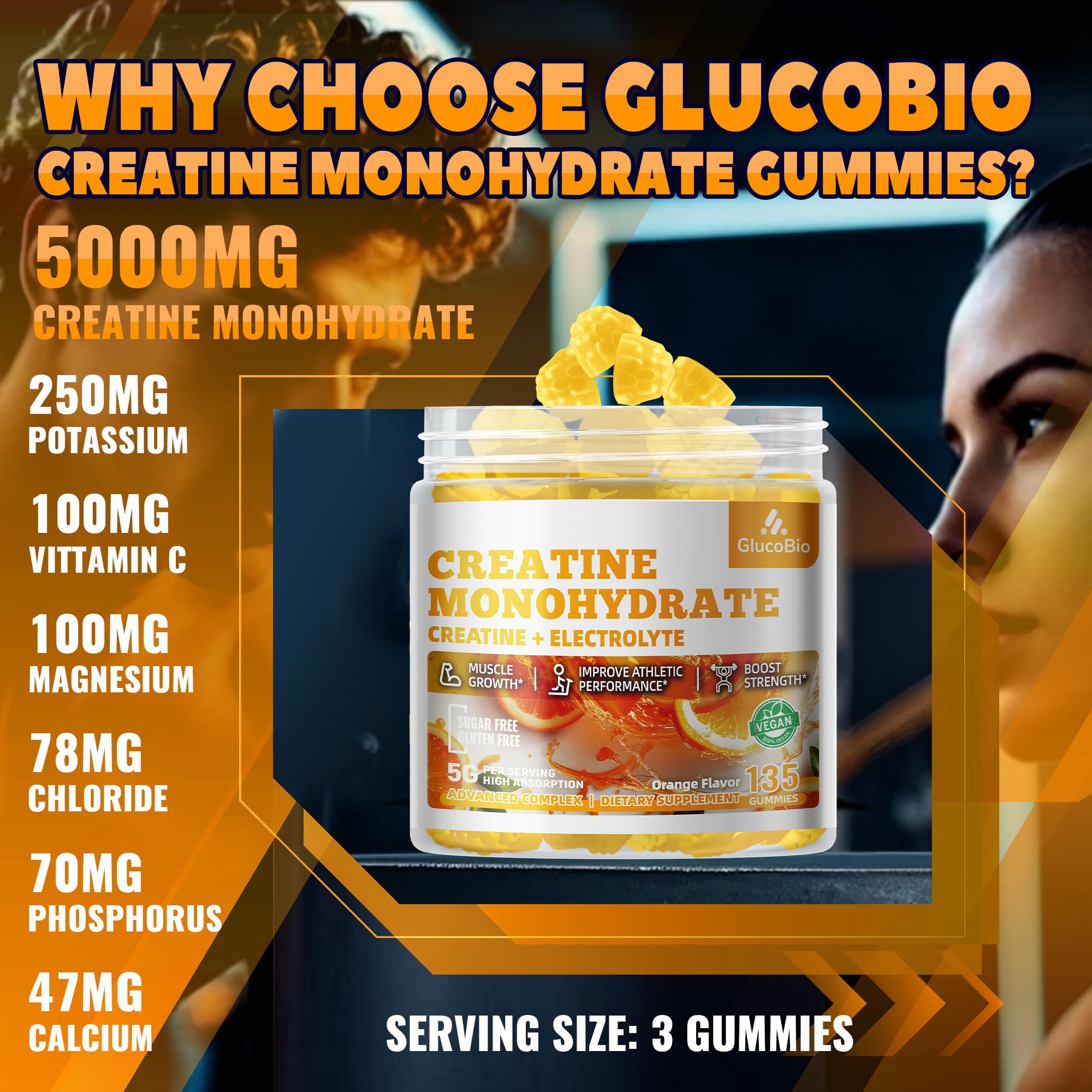 GlucoBio Gummies Créatine Monohydrate: prise de trois gommes pour une dose aisée.